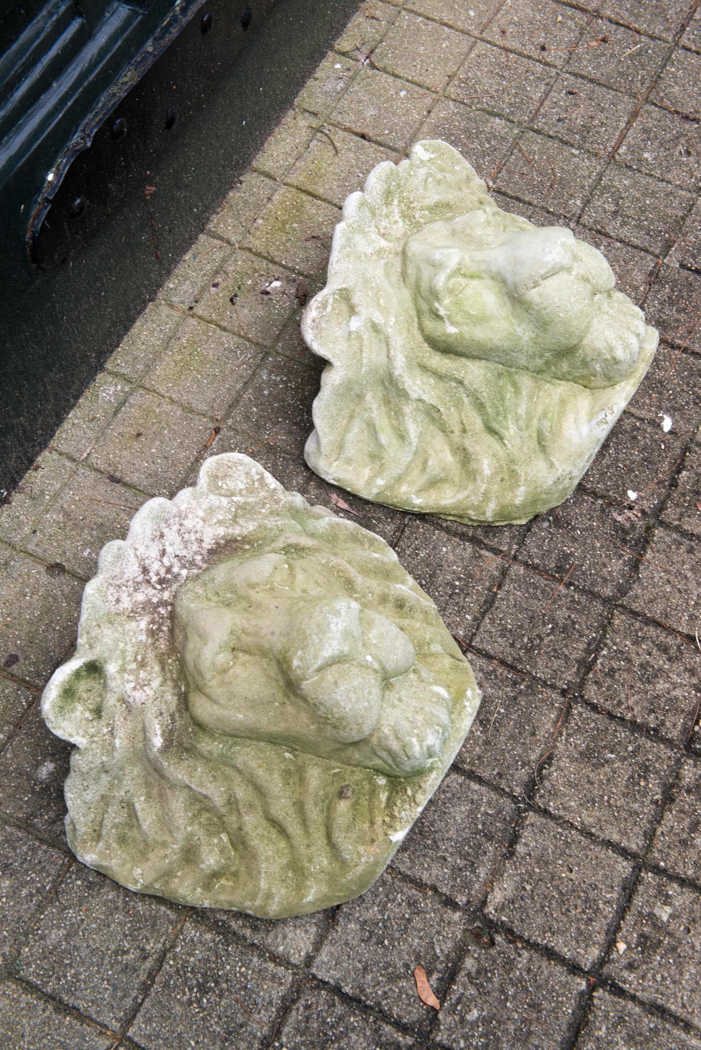 Pair of Cast Stone Lion Head Wall Planters 6