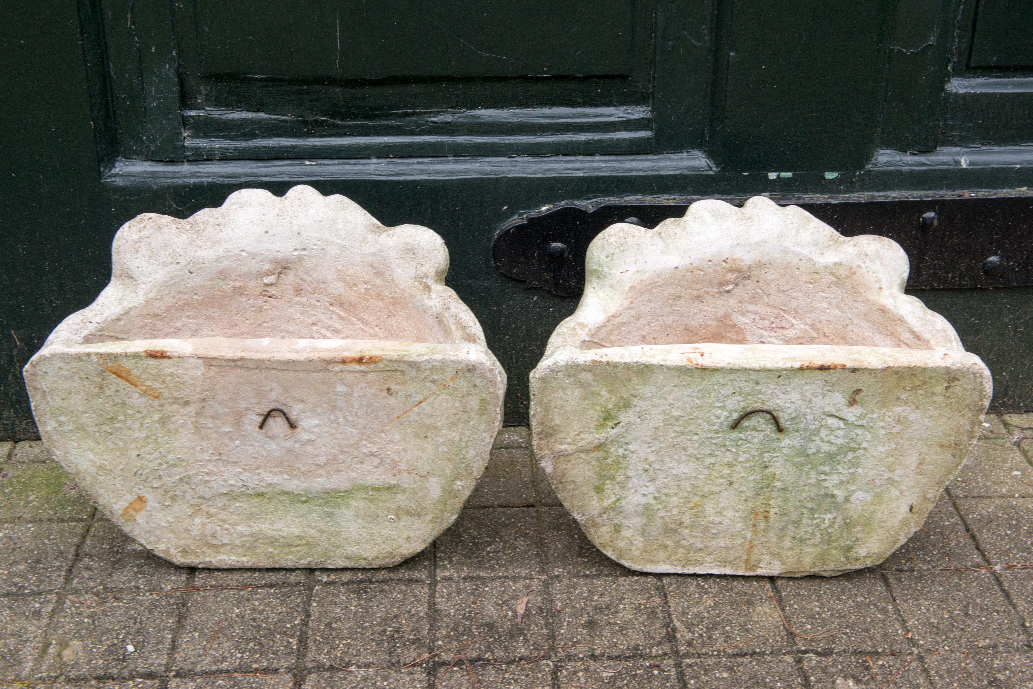 Mid-20th Century Pair of Cast Stone Lion Head Wall Planters