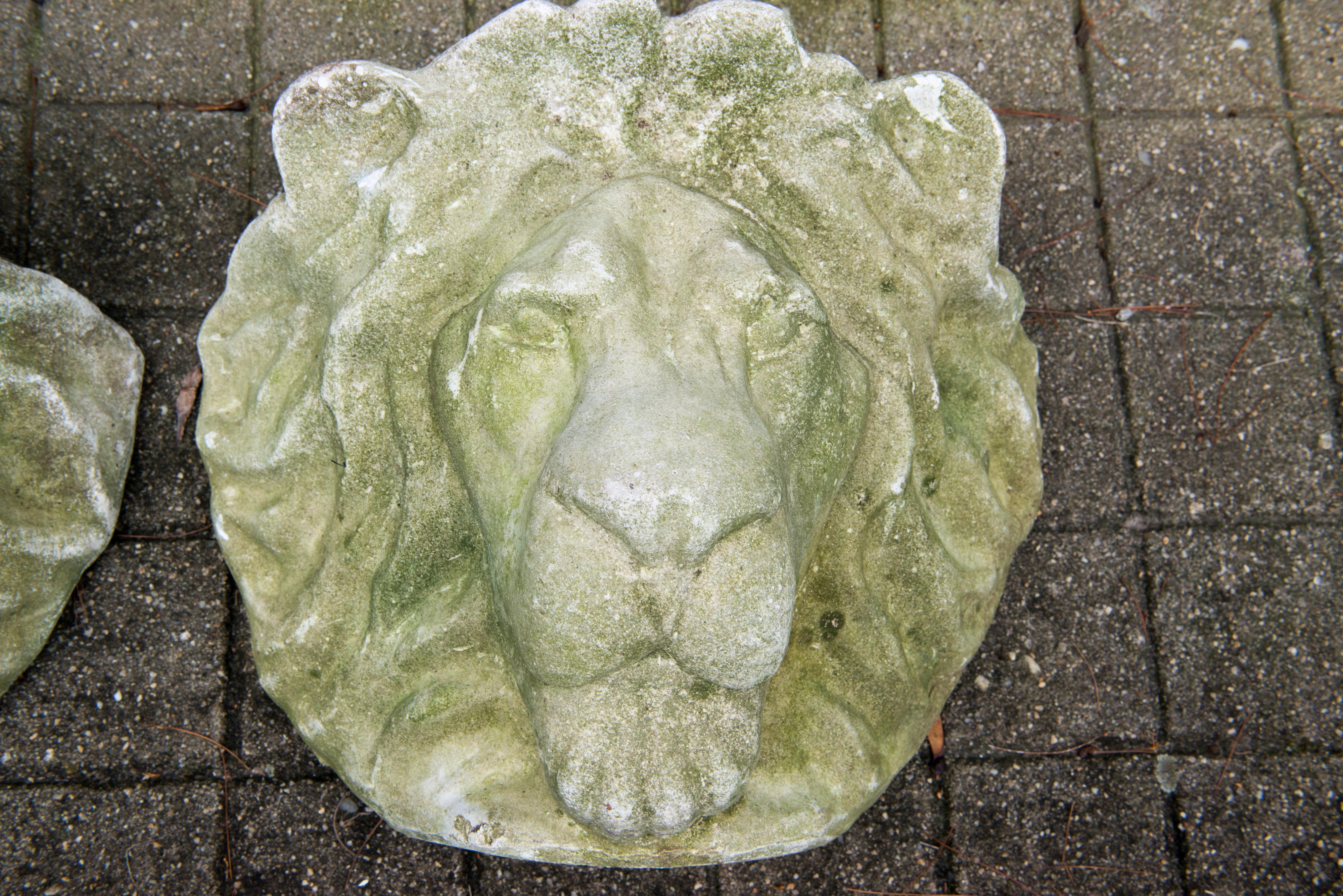 Pair of Cast Stone Lion Head Wall Planters 3