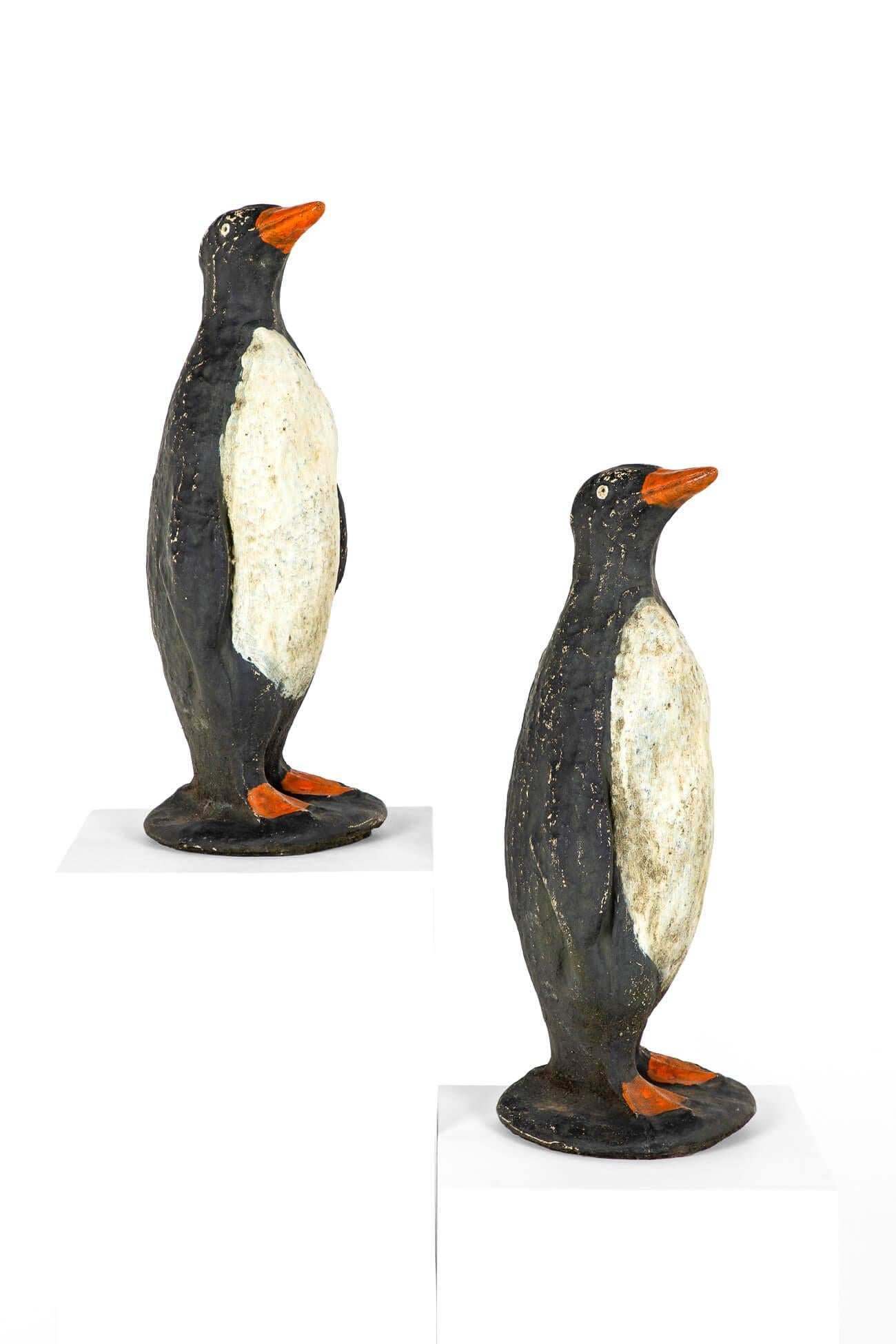 Mid-Century Modern Pair of Cast Stone Penguins