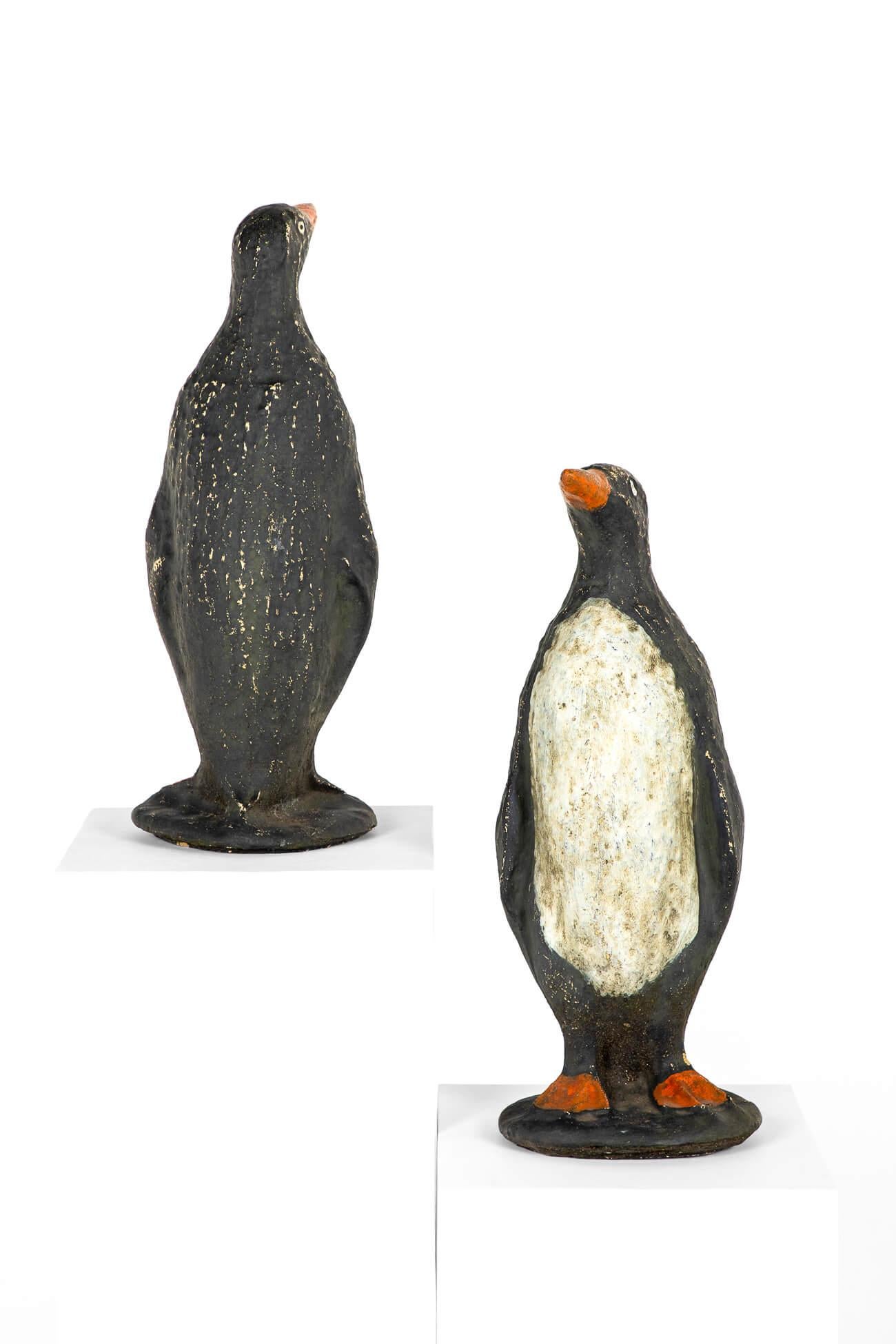 Hand-Crafted Pair of Cast Stone Penguins