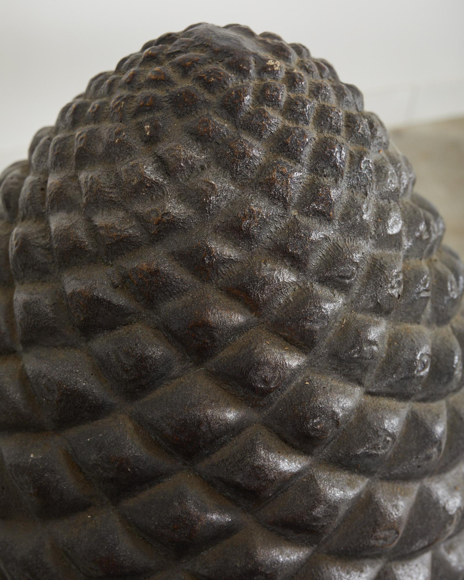 Pair of Cast Stone Pine Cone Artichoke Garden Finials 1