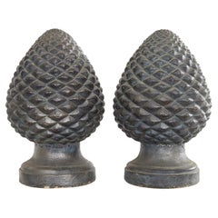 Vintage Pair of Cast Stone Pine Cone Artichoke Garden Finials