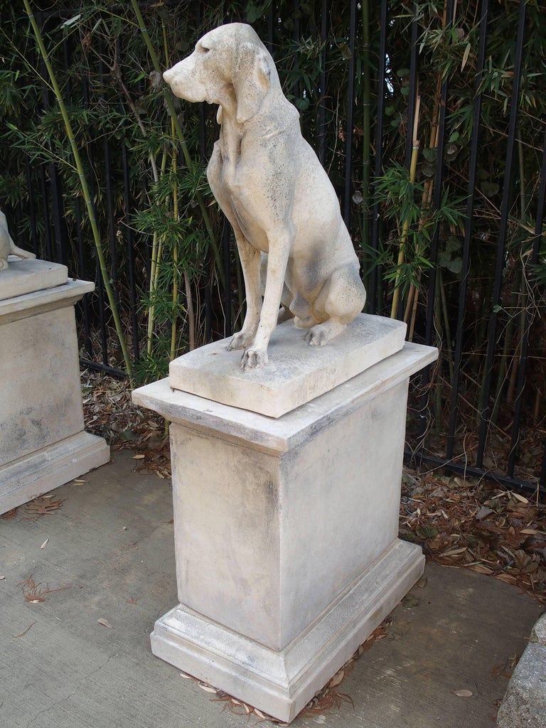 Pair of Cast Stone Pointers on Pedestals at 1stDibs