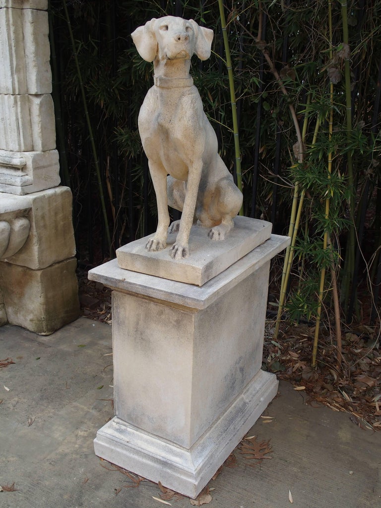 Pair of Cast Stone Pointers on Pedestals at 1stDibs