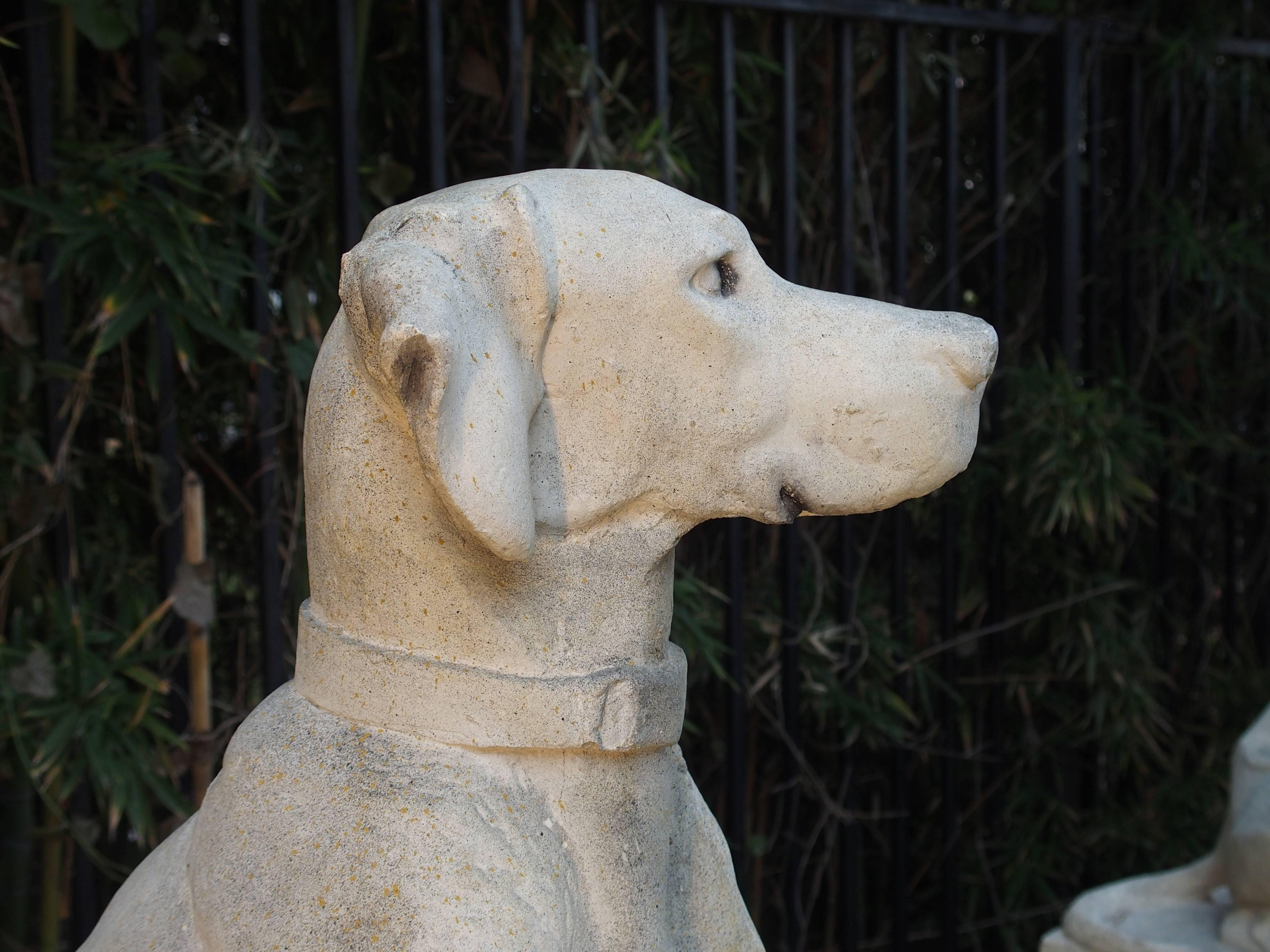 French Pair of Cast Stone Pointers on Pedestals