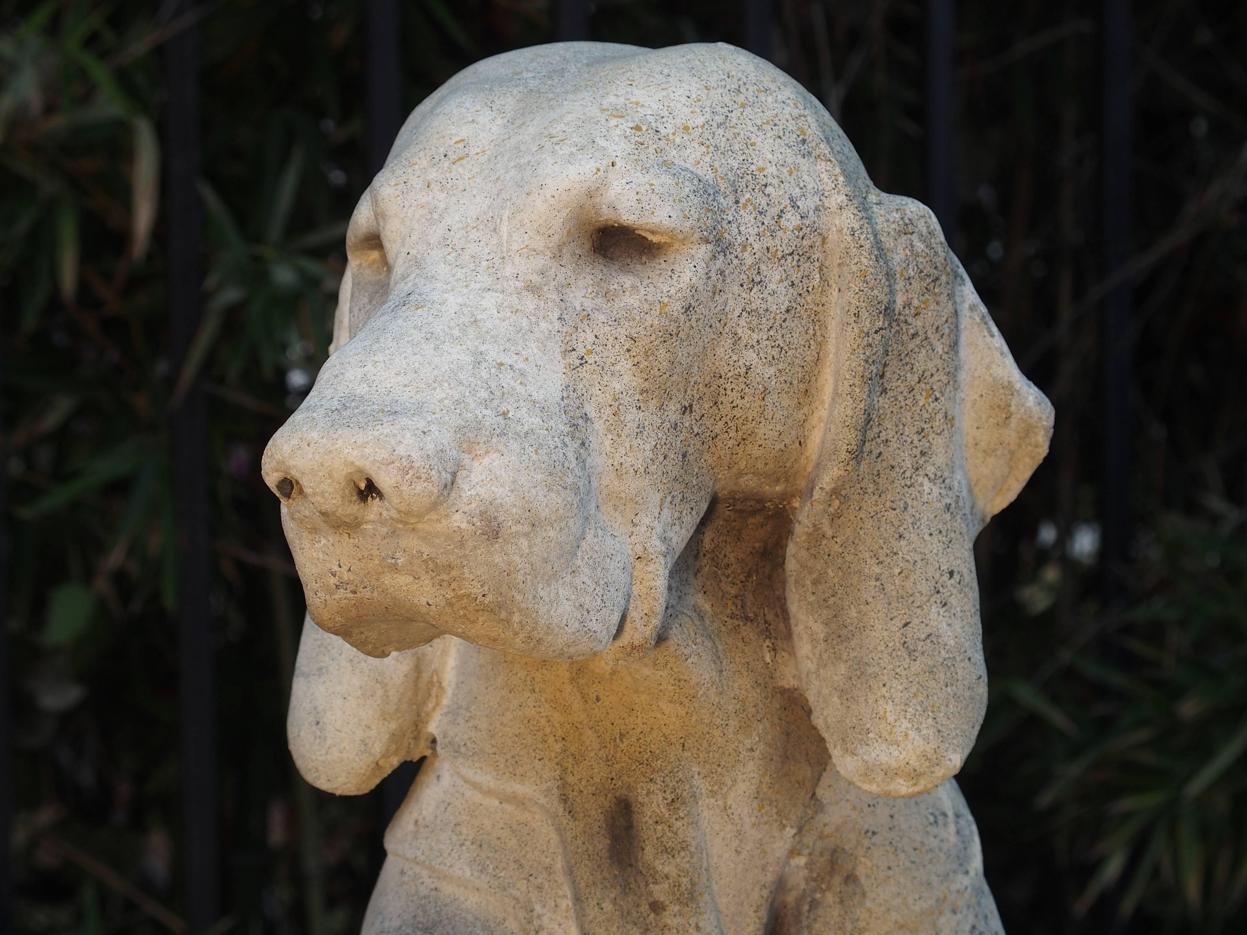 Contemporary Pair of Cast Stone Pointers on Pedestals