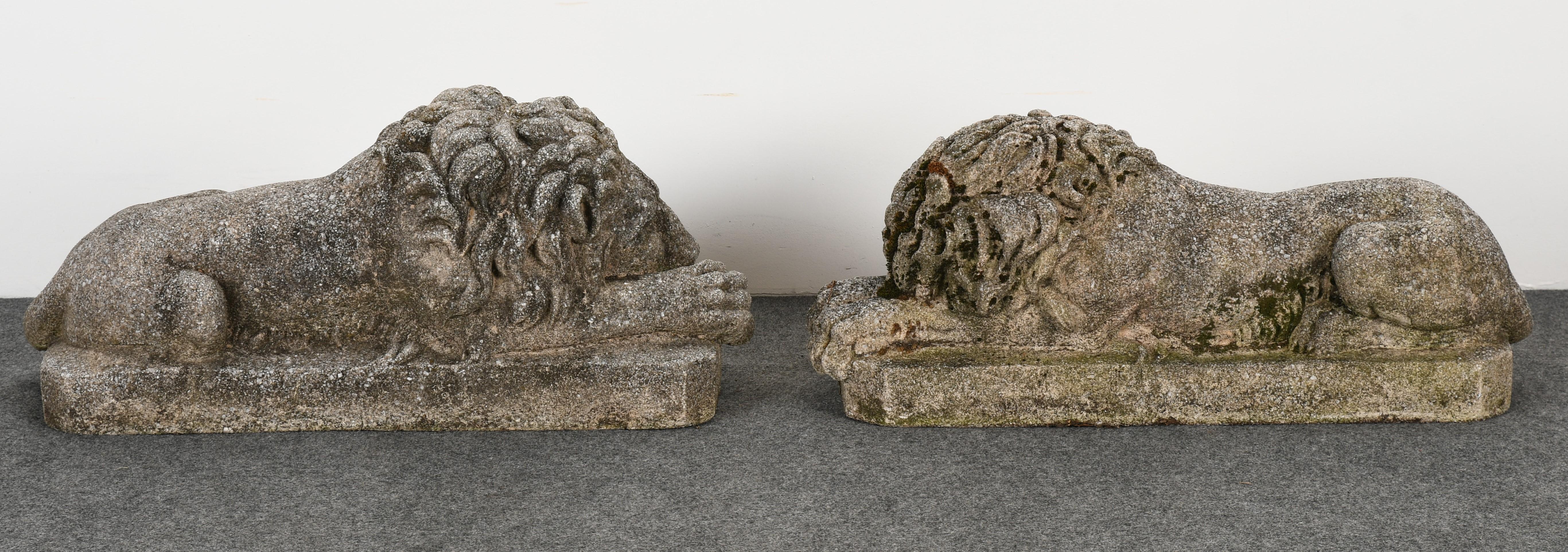 Pair of Cast Stone Recumbent Lions, 1960s 1