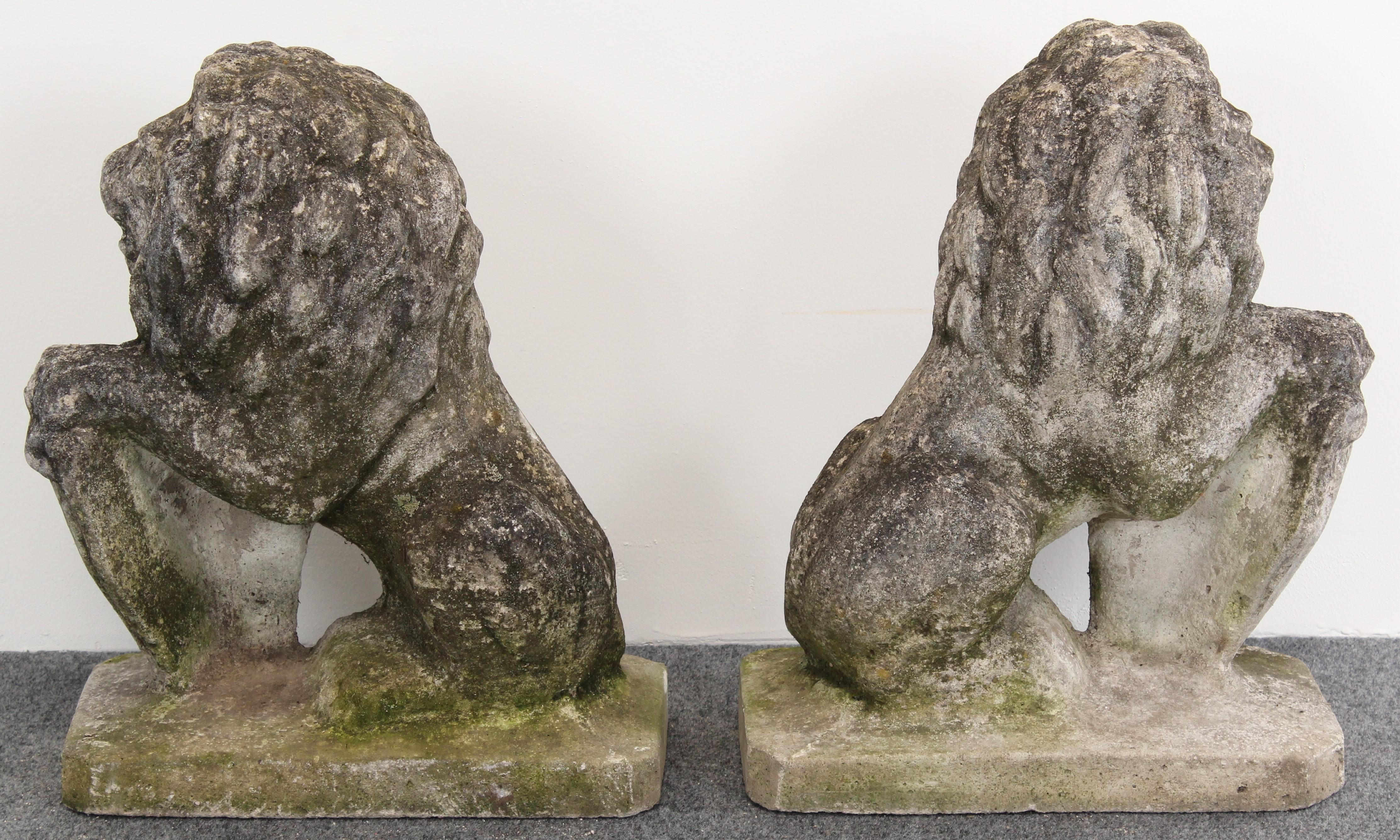 20th Century Pair of Cast Stone Seated Lion Garden Statues, 1950s