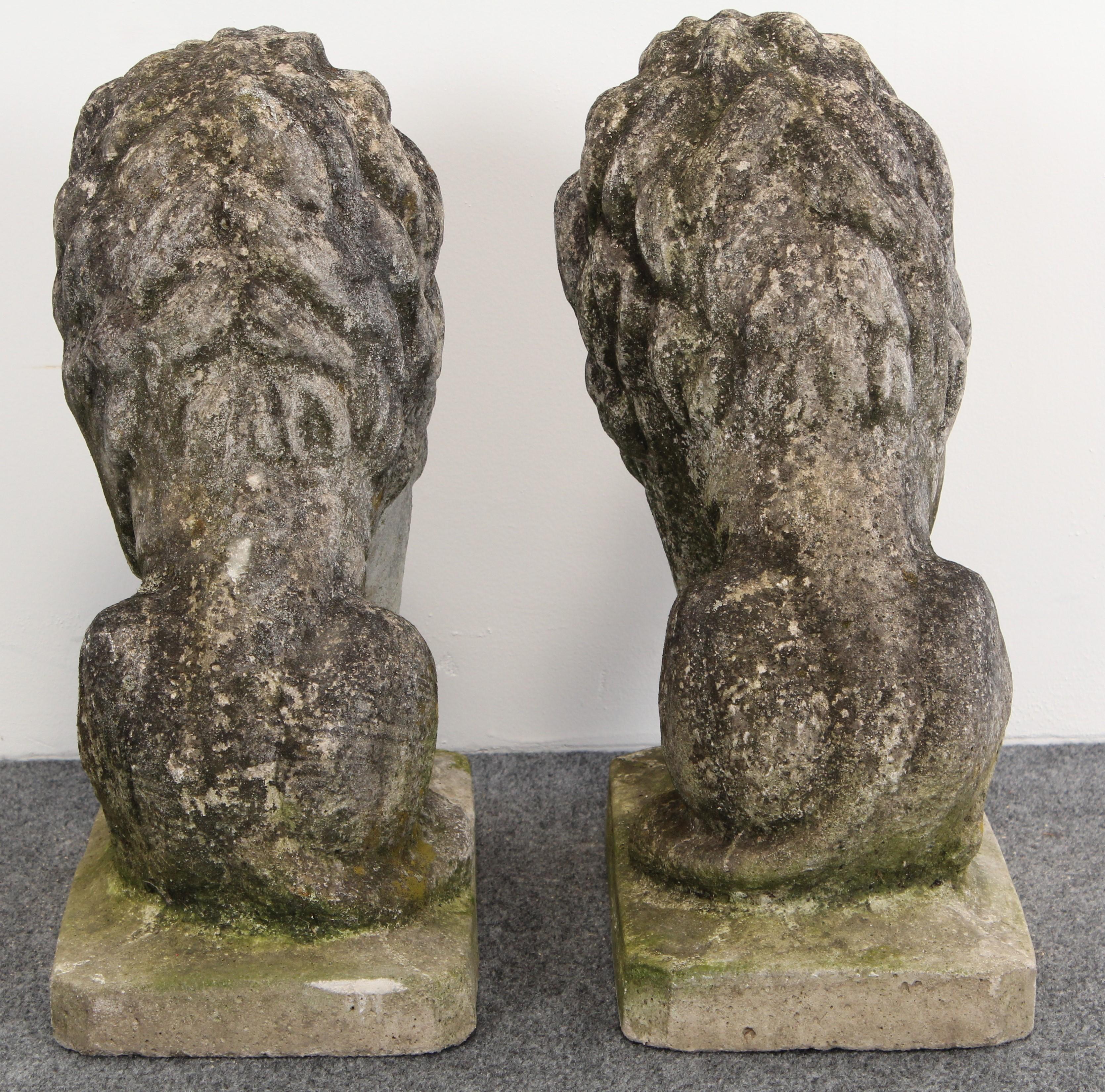 Pair of Cast Stone Seated Lion Garden Statues, 1950s 1