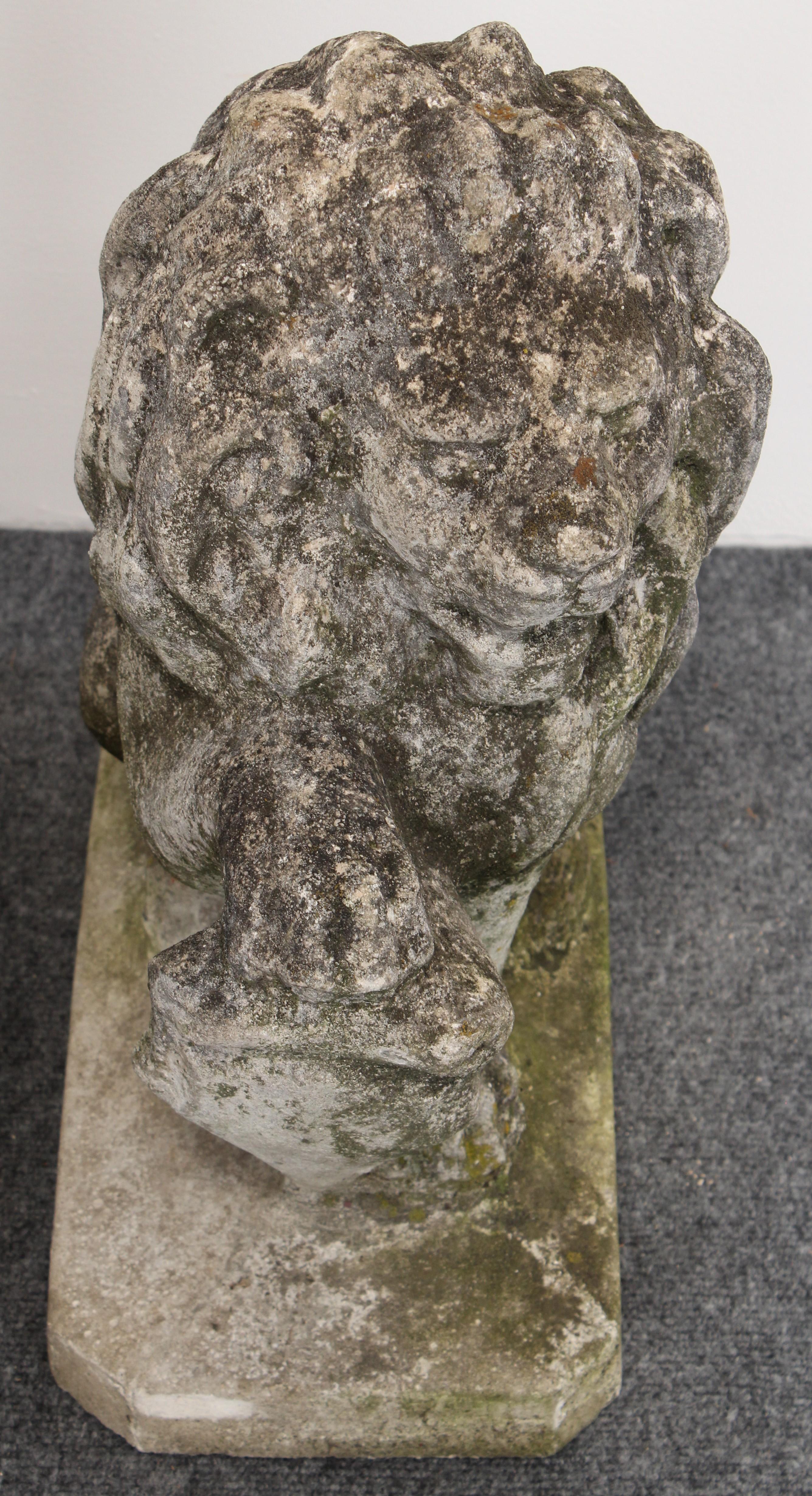 Pair of Cast Stone Seated Lion Garden Statues, 1950s 2