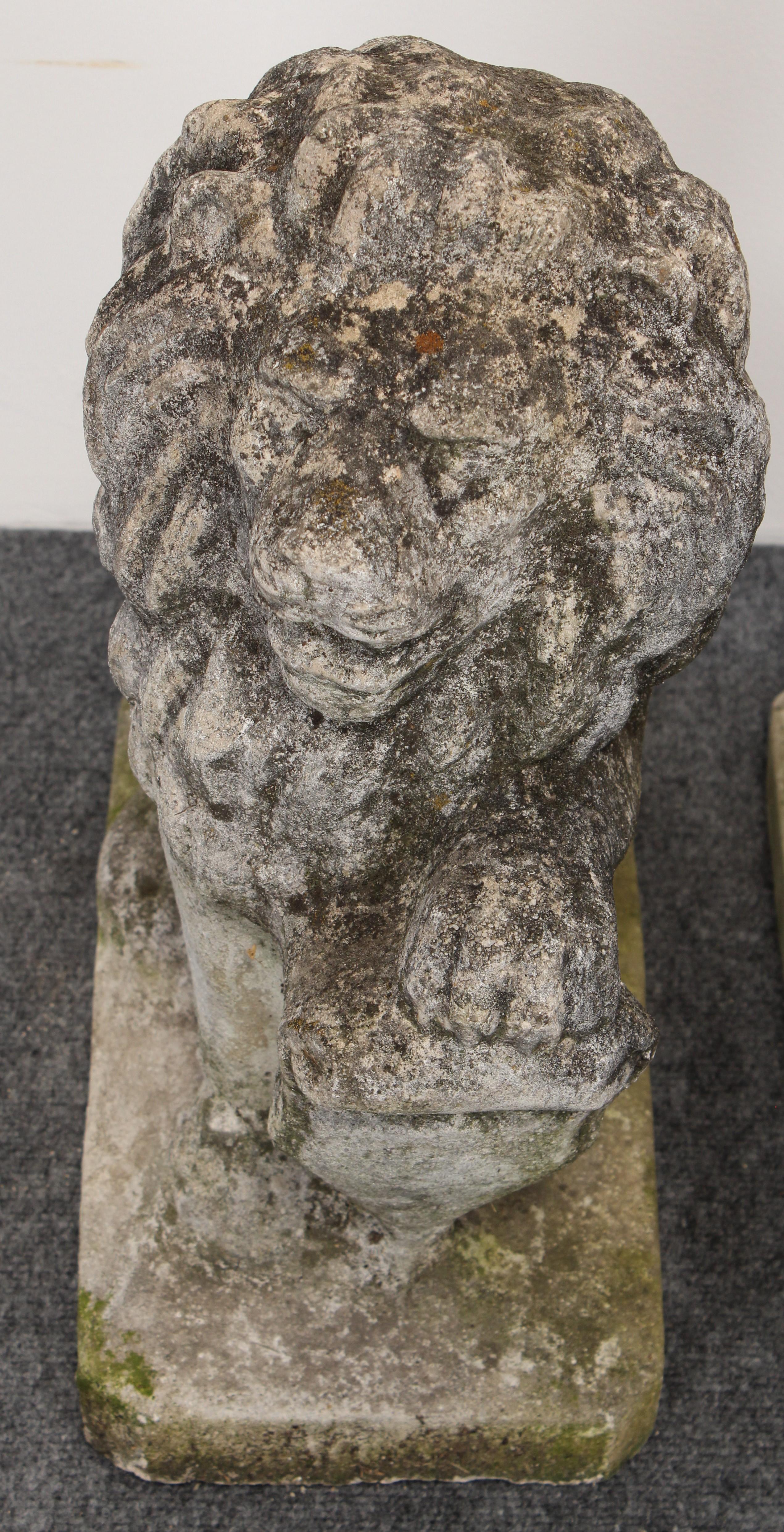 Pair of Cast Stone Seated Lion Garden Statues, 1950s 3