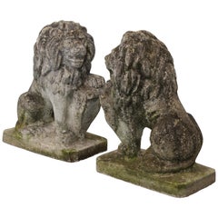 Pair of Cast Stone Seated Lion Garden Statues, 1950s
