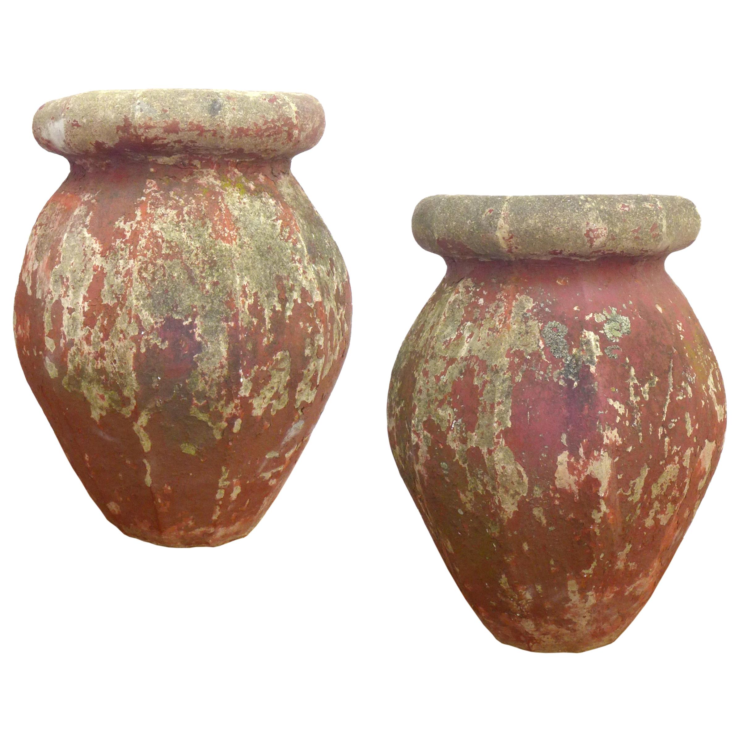Pair of Cast Stone Urn Planters For Sale