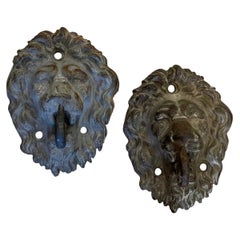 Antique Pair of Cast Zinc Lion Head Hooks or Tiebacks, 19th Century