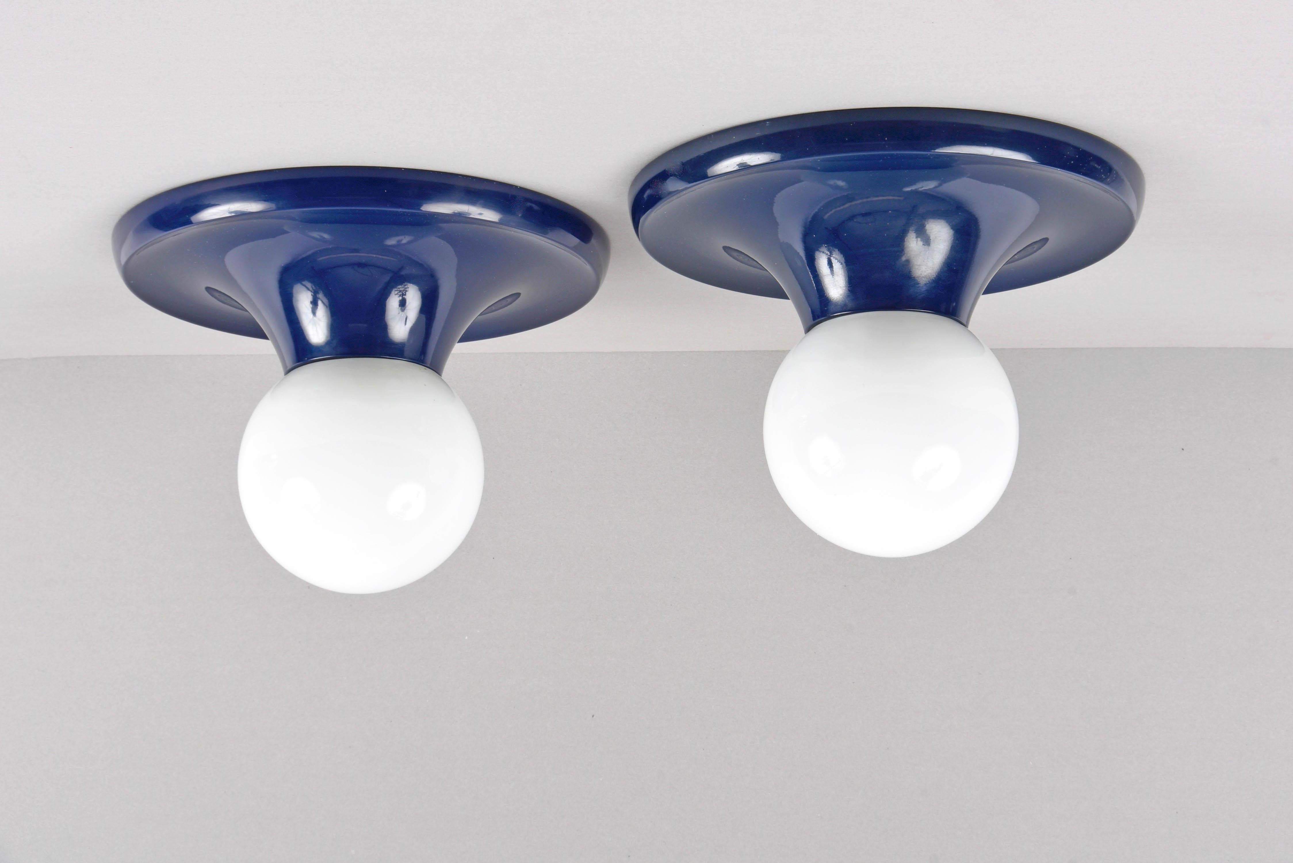 Pair of Castiglioni Midcentury Blue Metal Light Ball Sconce for Flos Italy 1960s 6