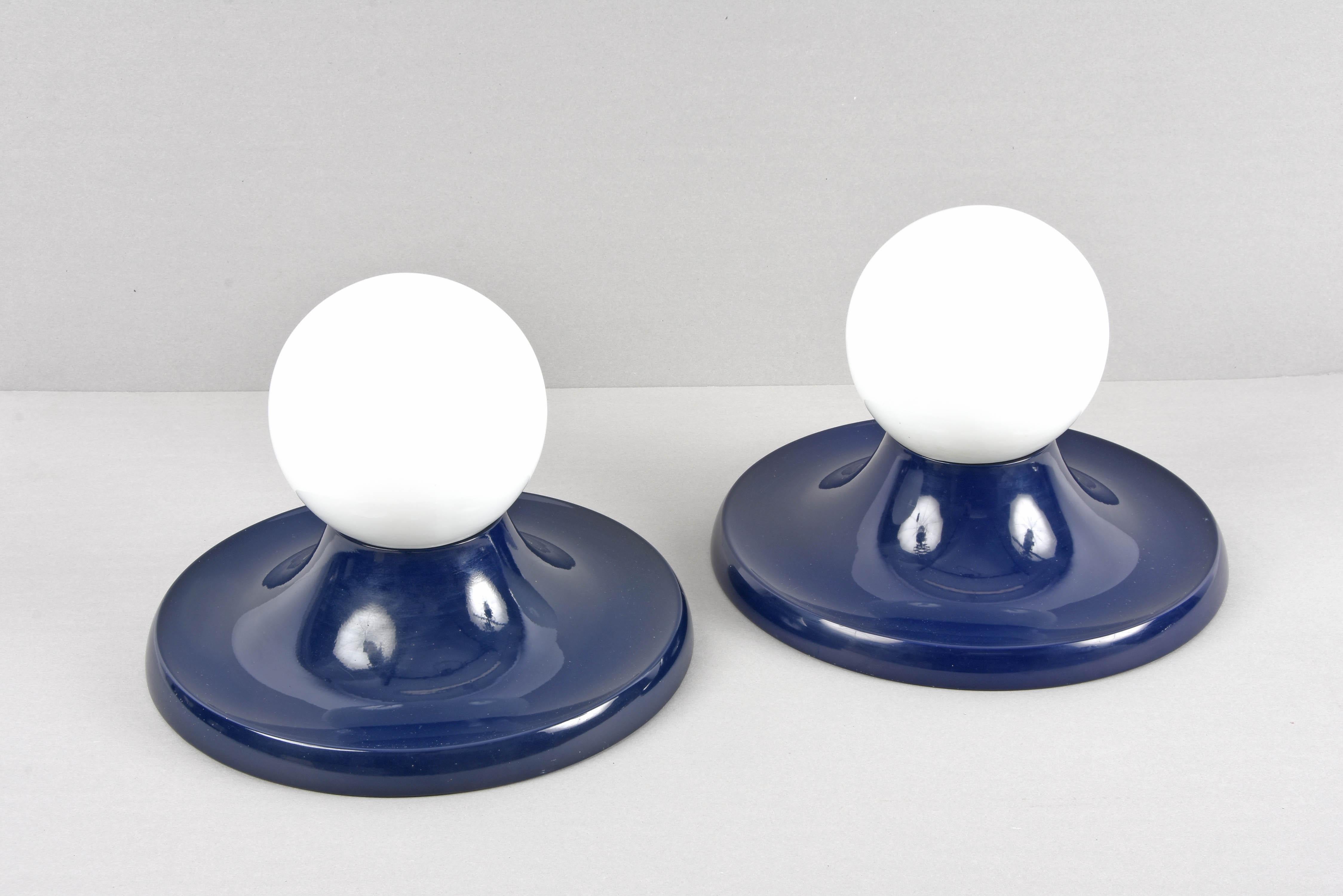 Pair of Castiglioni Midcentury Blue Metal Light Ball Sconce for Flos Italy 1960s 8