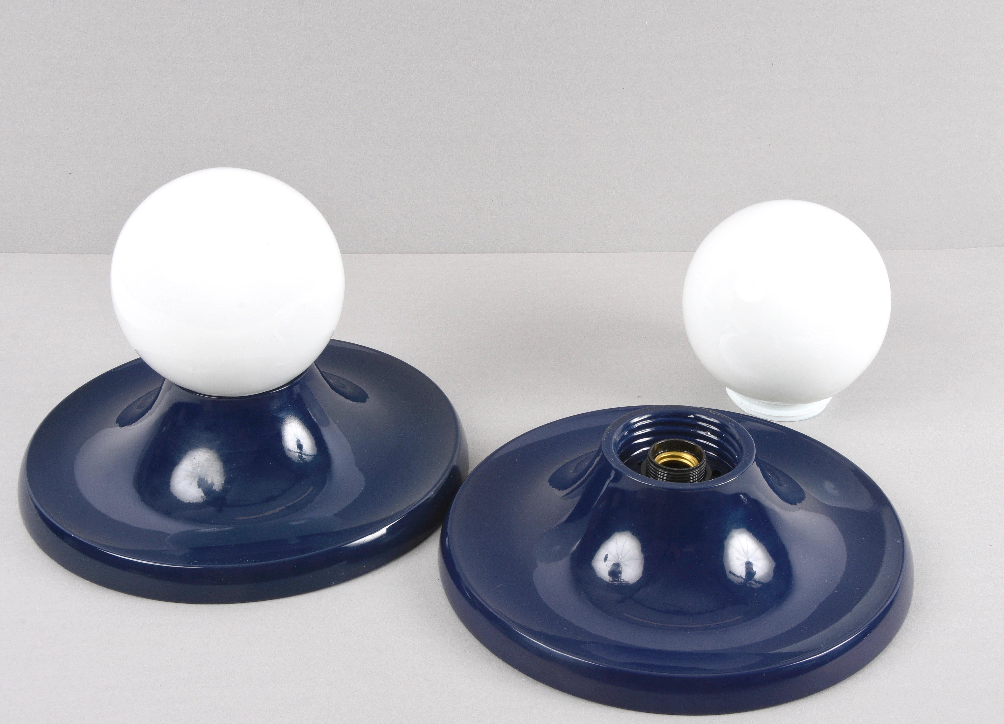 Pair of Castiglioni Midcentury Blue Metal Light Ball Sconce for Flos Italy 1960s 9