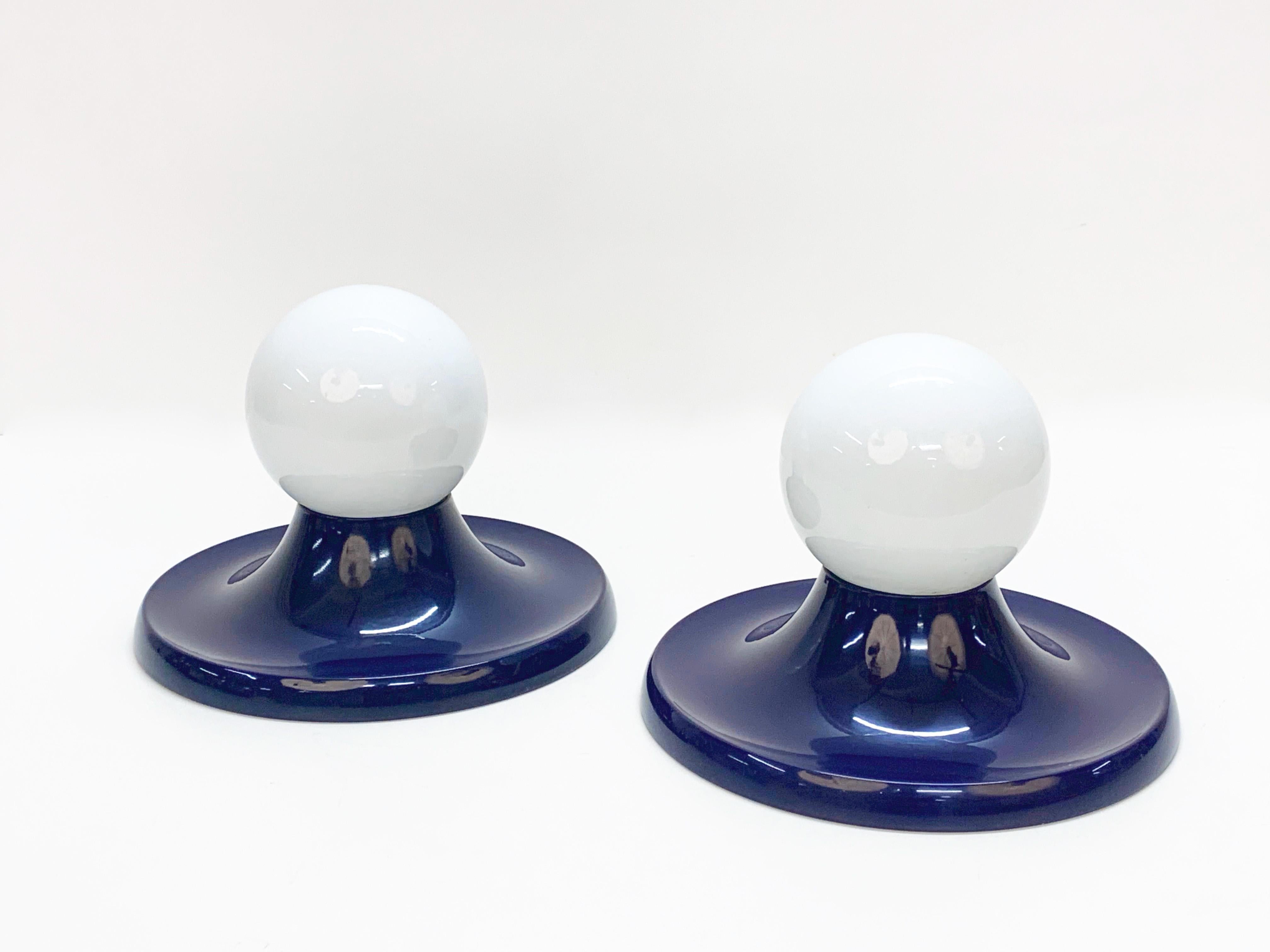 Pair of Castiglioni Midcentury Blue Metal Light Ball Sconce for Flos Italy 1960s 11