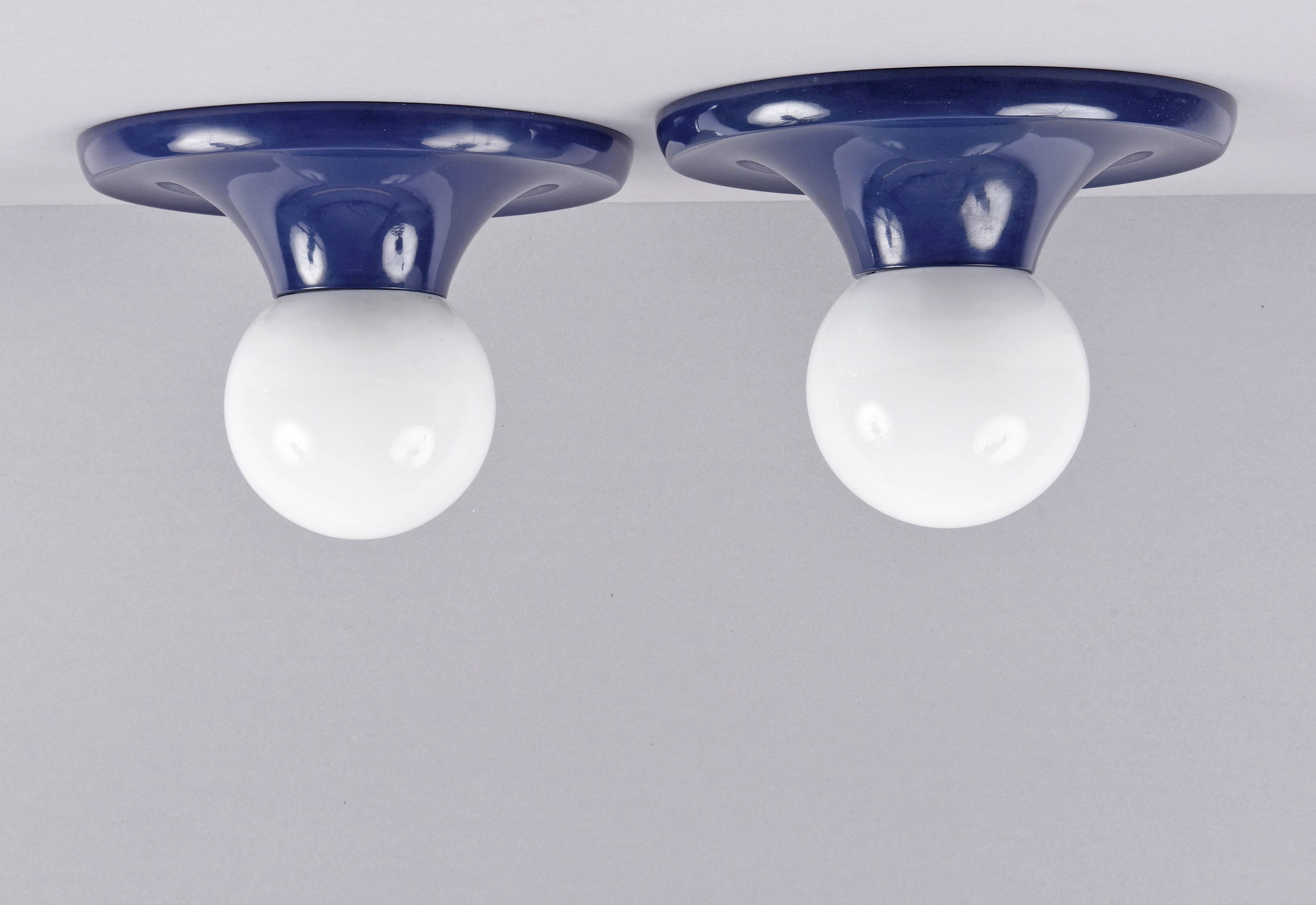 Italian Pair of Castiglioni Midcentury Blue Metal Light Ball Sconce for Flos Italy 1960s