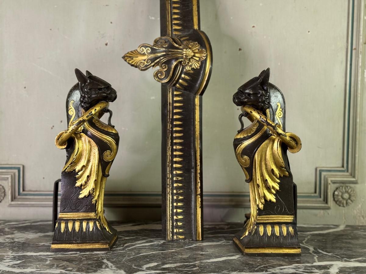 Bronzo Coppia di androni a forma di gatto, bronzo, circa 1900 in vendita