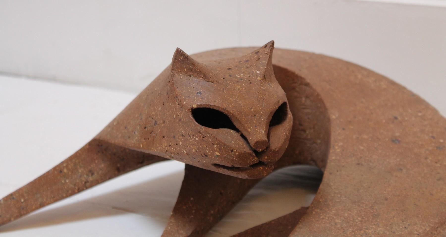 Pair of Cat Ceramic Sculpture by Karel Dupont, Belgium In Good Condition In Brussels, BE