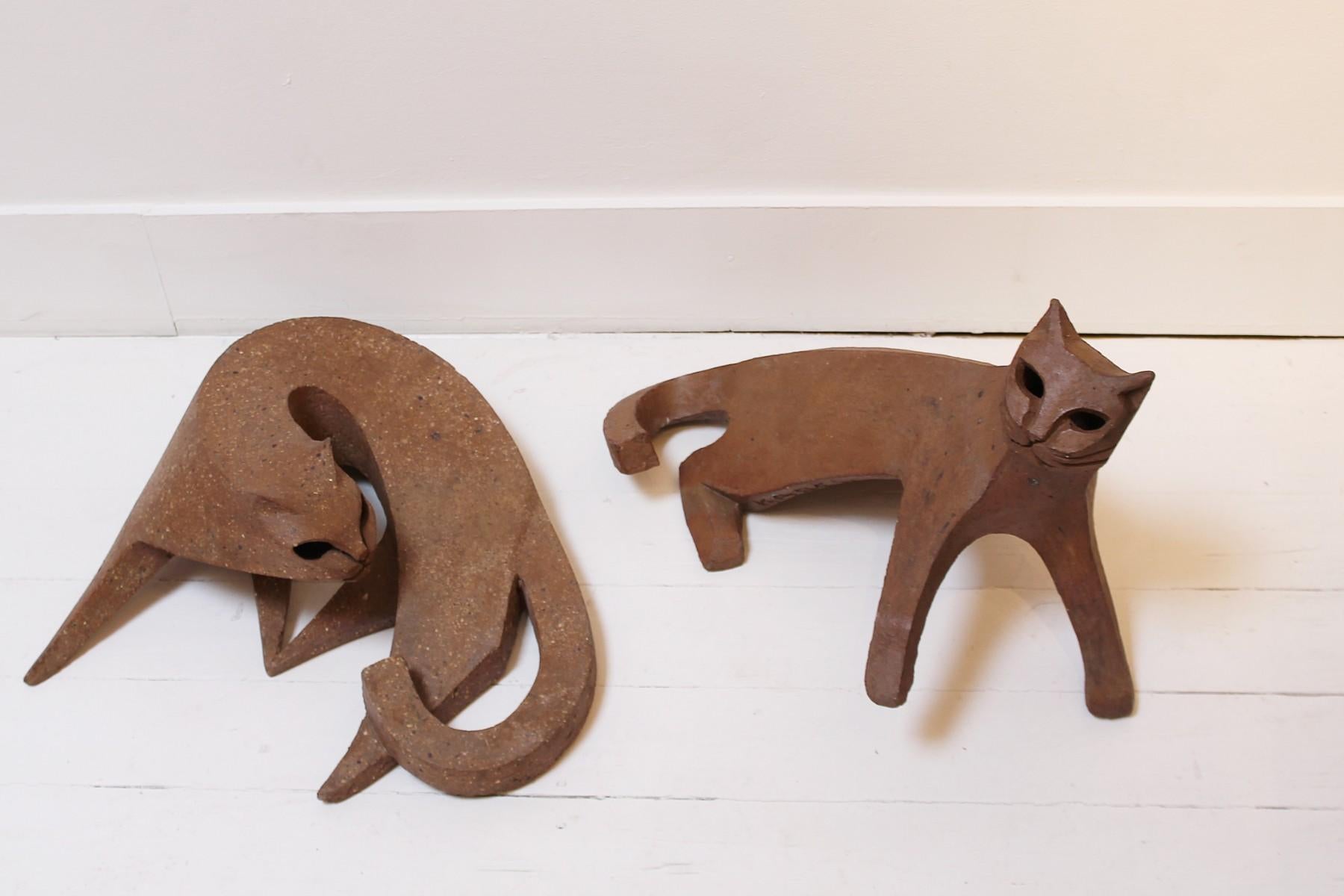 20th Century Pair of Cat Ceramic Sculpture by Karel Dupont, Belgium