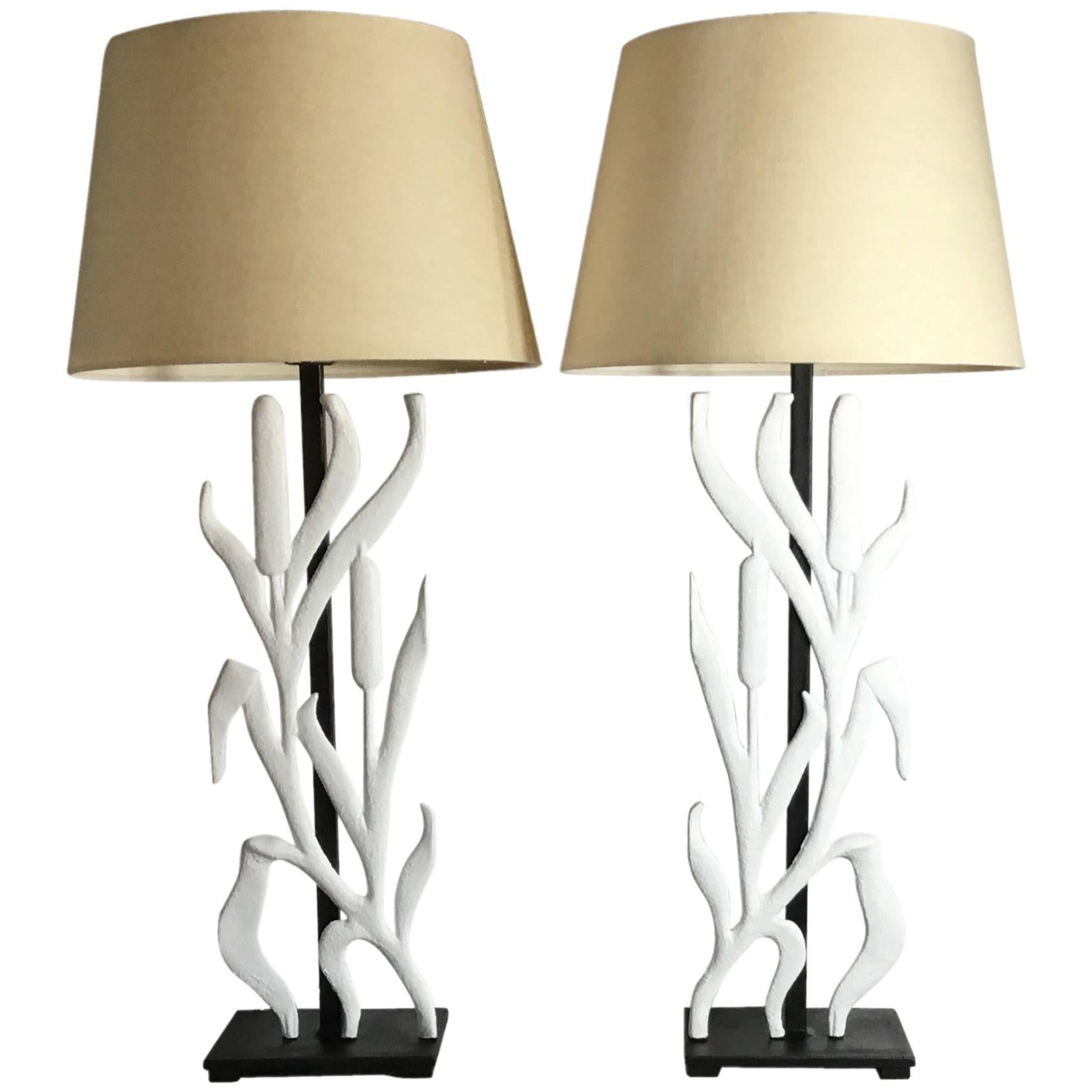 Pair of Cat Tail Iron Table Lamp