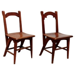 Antique Pair of Catalan Modernist Wooden Chairs, circa 1920