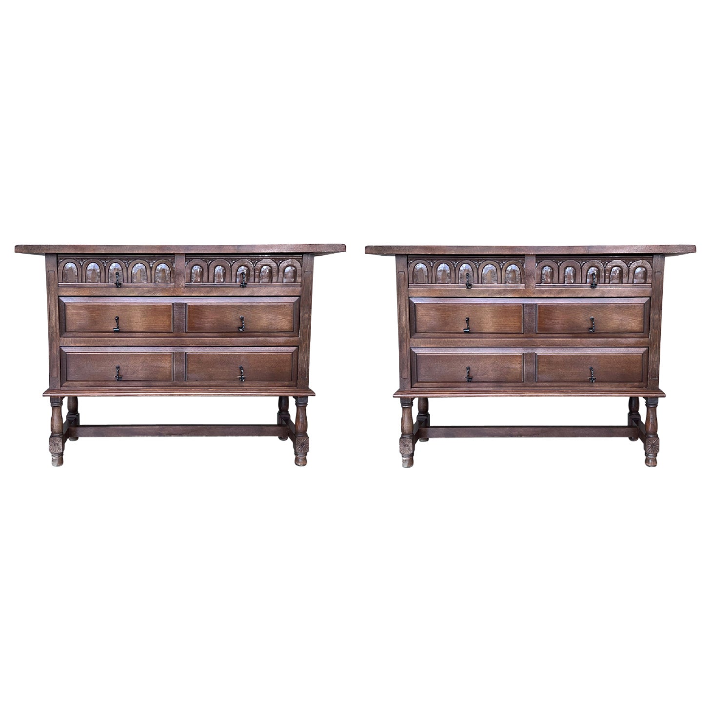 Pair of Catalan Spanish Antic Pine Console Sofa Table or Chest of Three Drawers
