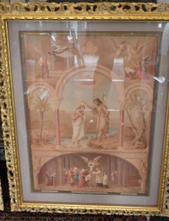 Pair of Catechisme en Images Religious Works in Carved Wood Frames