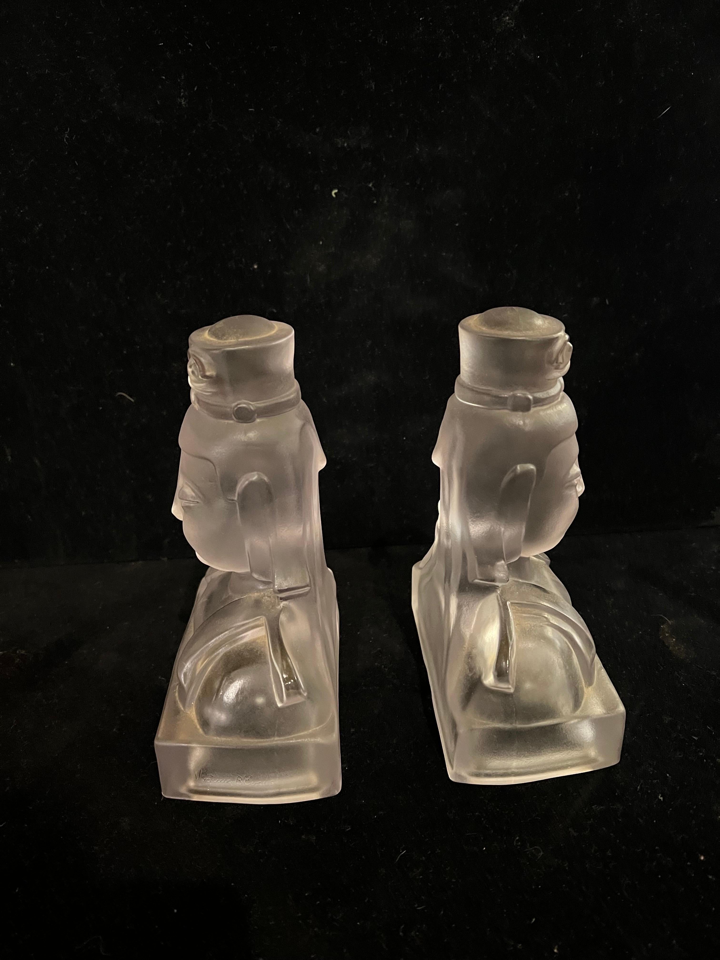 American Pair of Cathay Frosted Lu Tung Imperial Glass Bookends For Sale