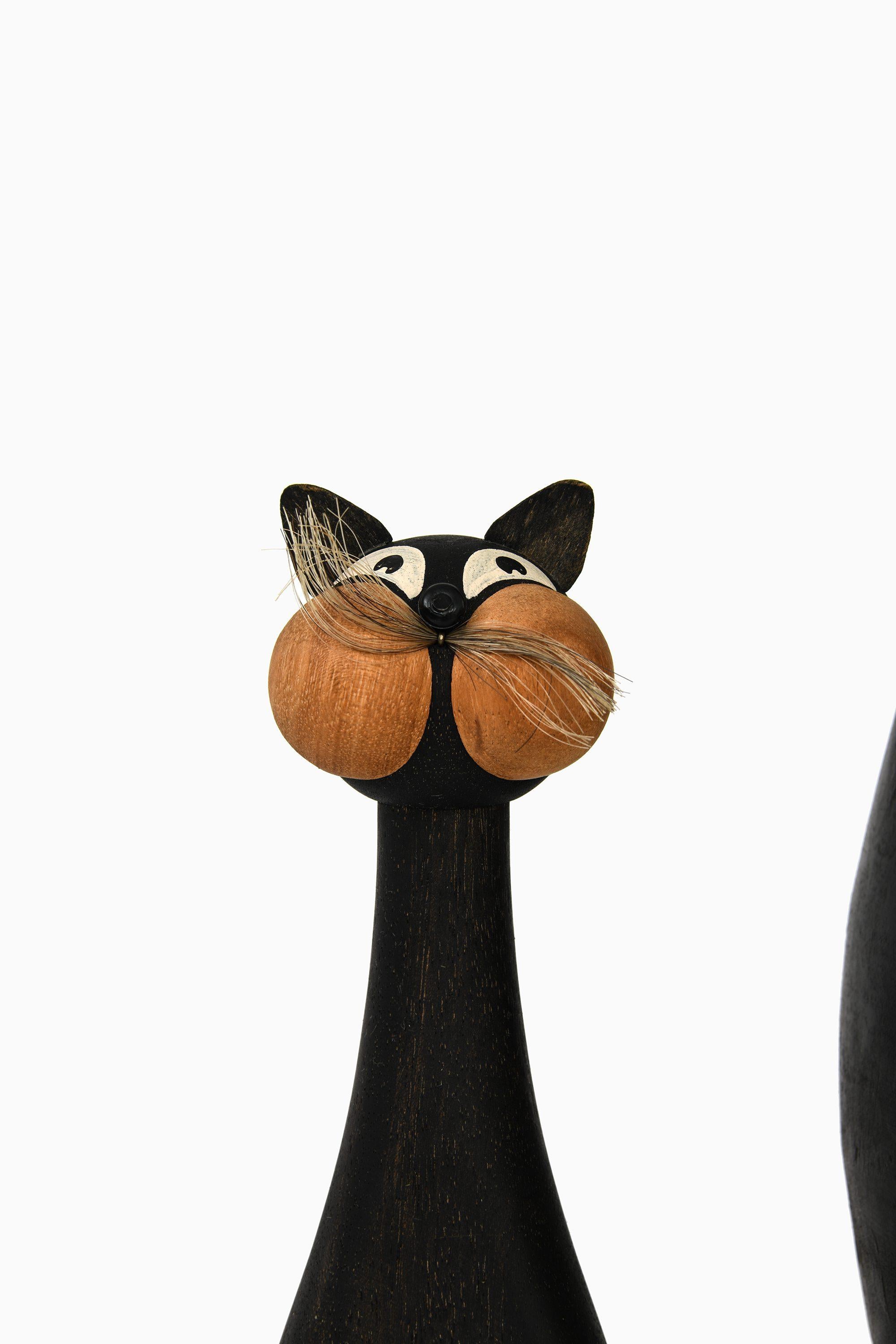 Danish Pair of Cats in Black Lacquered Wood by Laurids Lønborg, 1960's For Sale