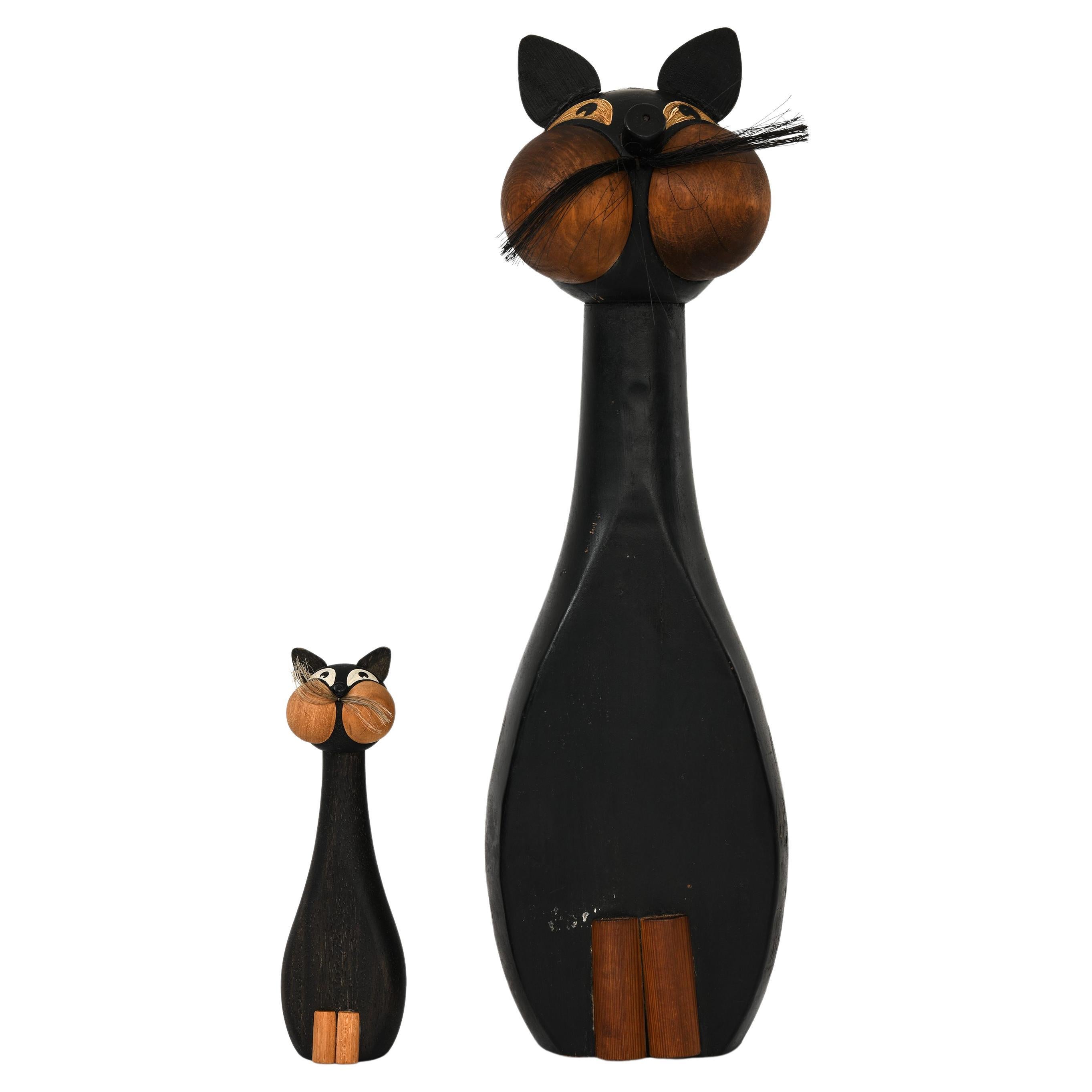 Pair of Cats in Black Lacquered Wood by Laurids Lønborg, 1960's For Sale