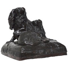 Pair of Cavalier King Charles Spaniel on a Pillow, by C. Valton, 1885-1900