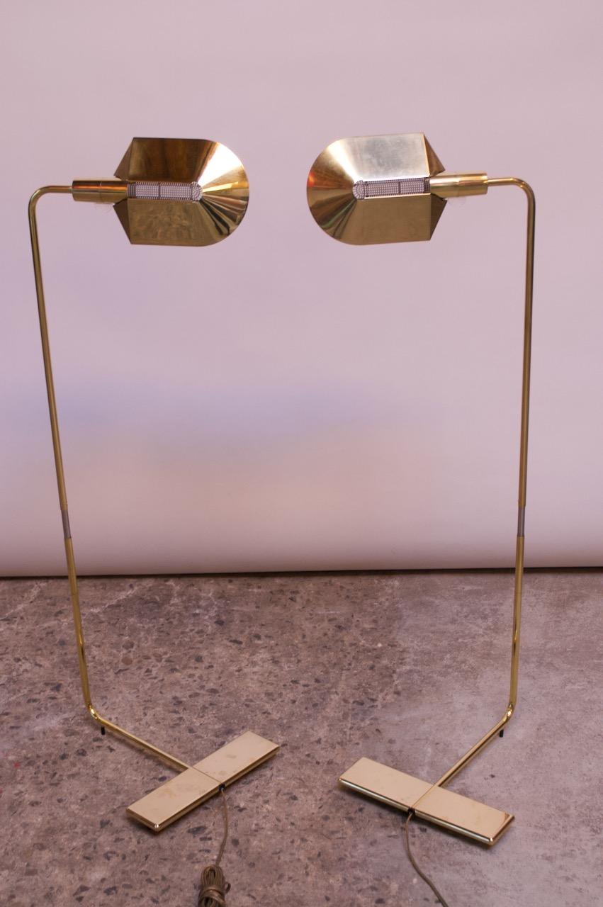 Mid-Century Modern Pair of Cedric Hartman Adjustable Polished Brass Floor Lamps