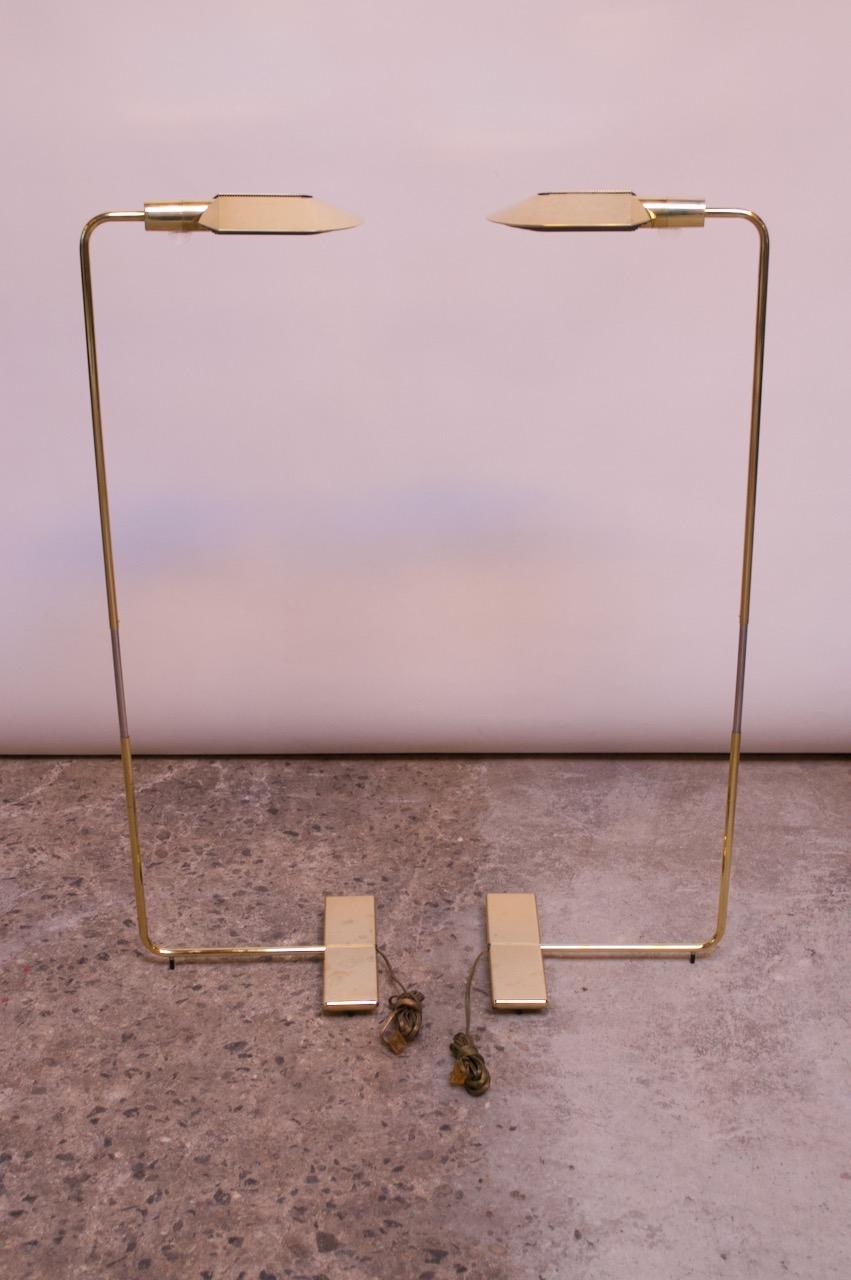 American Pair of Cedric Hartman Adjustable Polished Brass Floor Lamps