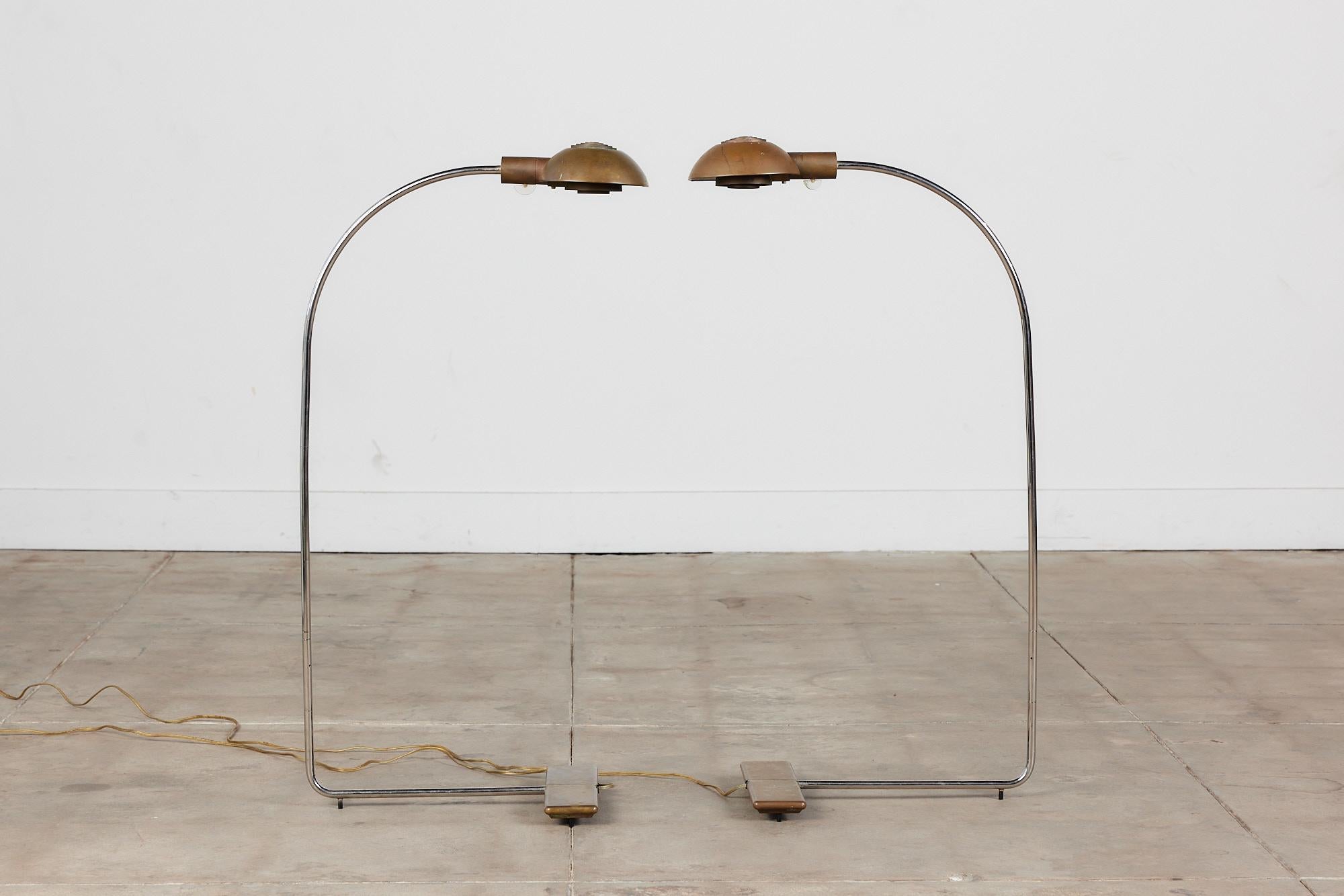 Mid-Century Modern Pair of Cedric Hartman Brass Pharmacy Floor Lamps