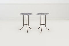 Pair of Cedric Hartman Bronze & Blue Bahia Granite Side Tables, circa 1970s