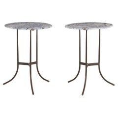 Paire de tables d'appoint en bronze et granit bleu de Bahia de Cedric Hartman, vers 1970