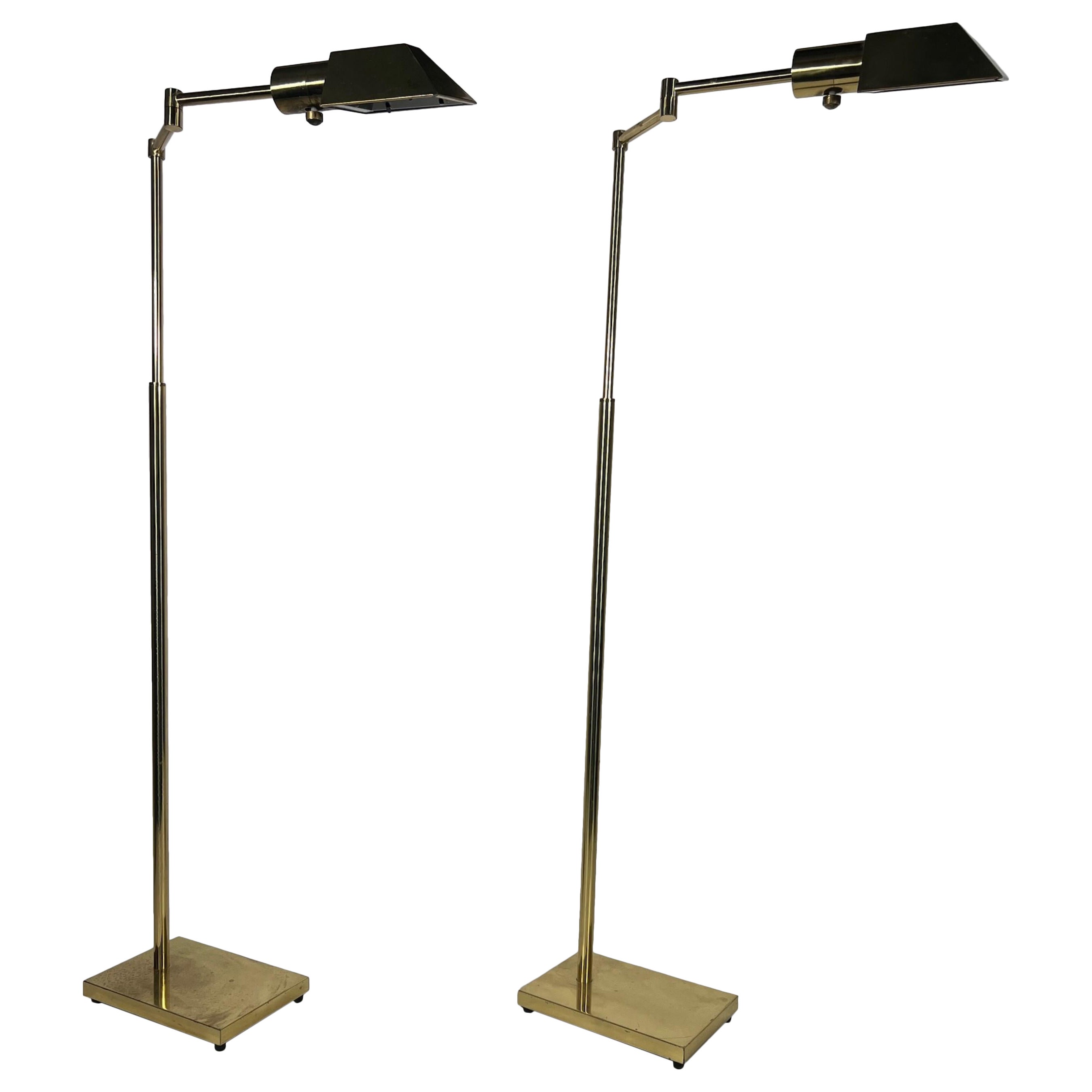 Pair of Cedric Hartman Style Mid-Century Brass Swing Arm Floor Lamps