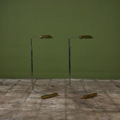 Pair of Cedric Hartman T Base Parallel Bar Brass and Stainless Steel Floor Lamps