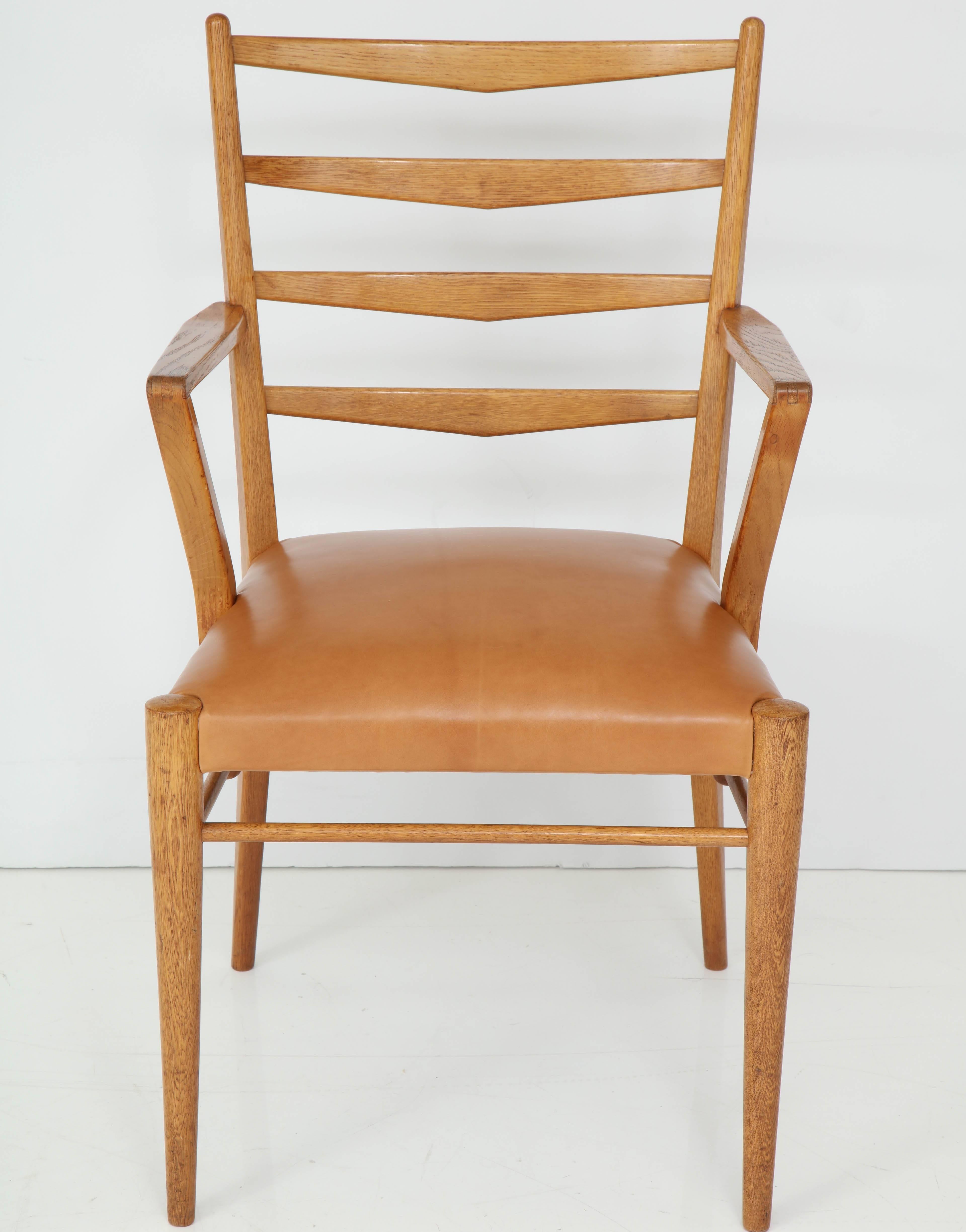 Pair of Cees Braakman Oak and Leather Open Armchairs, circa 1950s 4