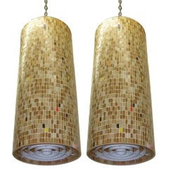 Pair of Ceiling Fixtures in Mosaic Tiles, Made in USA, C. 1960