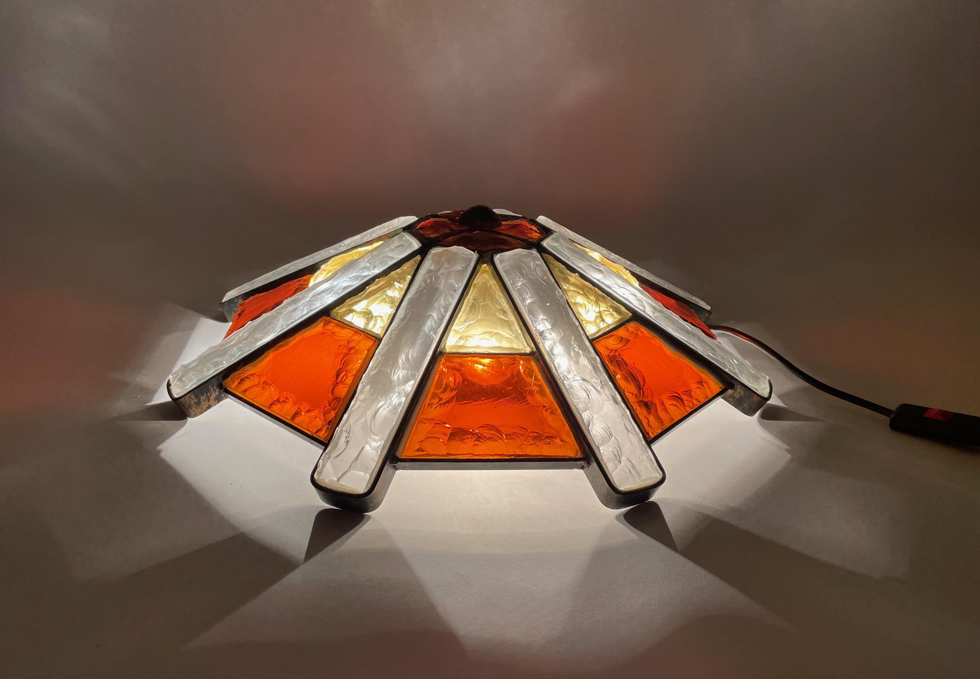 Pair of Ceiling Lamp or Sconces Glass and Iron Attributed Poliarte, Italy, 1970s 3