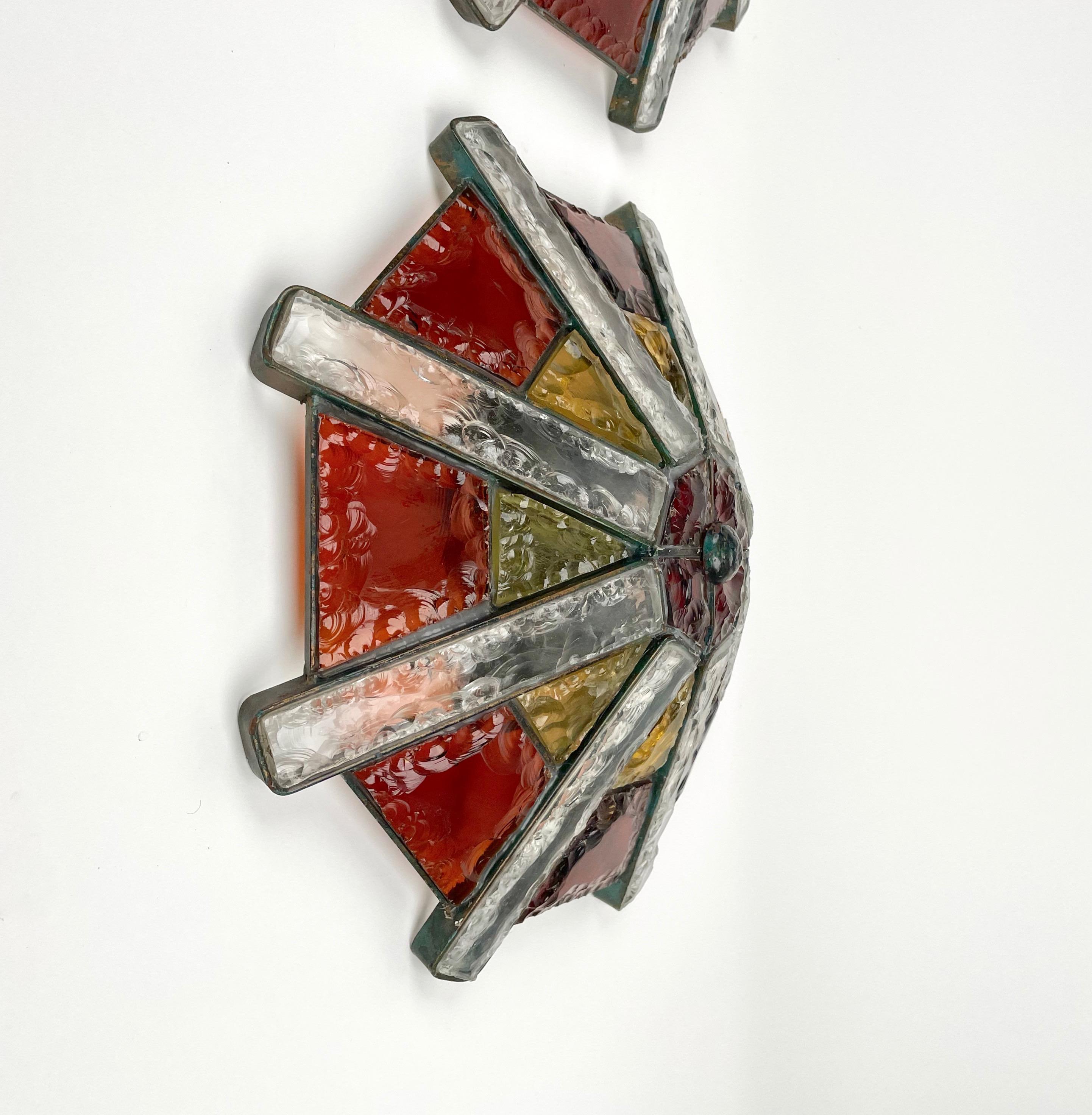 Pair of Ceiling Lamp or Sconces Glass and Iron Attributed Poliarte, Italy, 1970s In Good Condition In Rome, IT