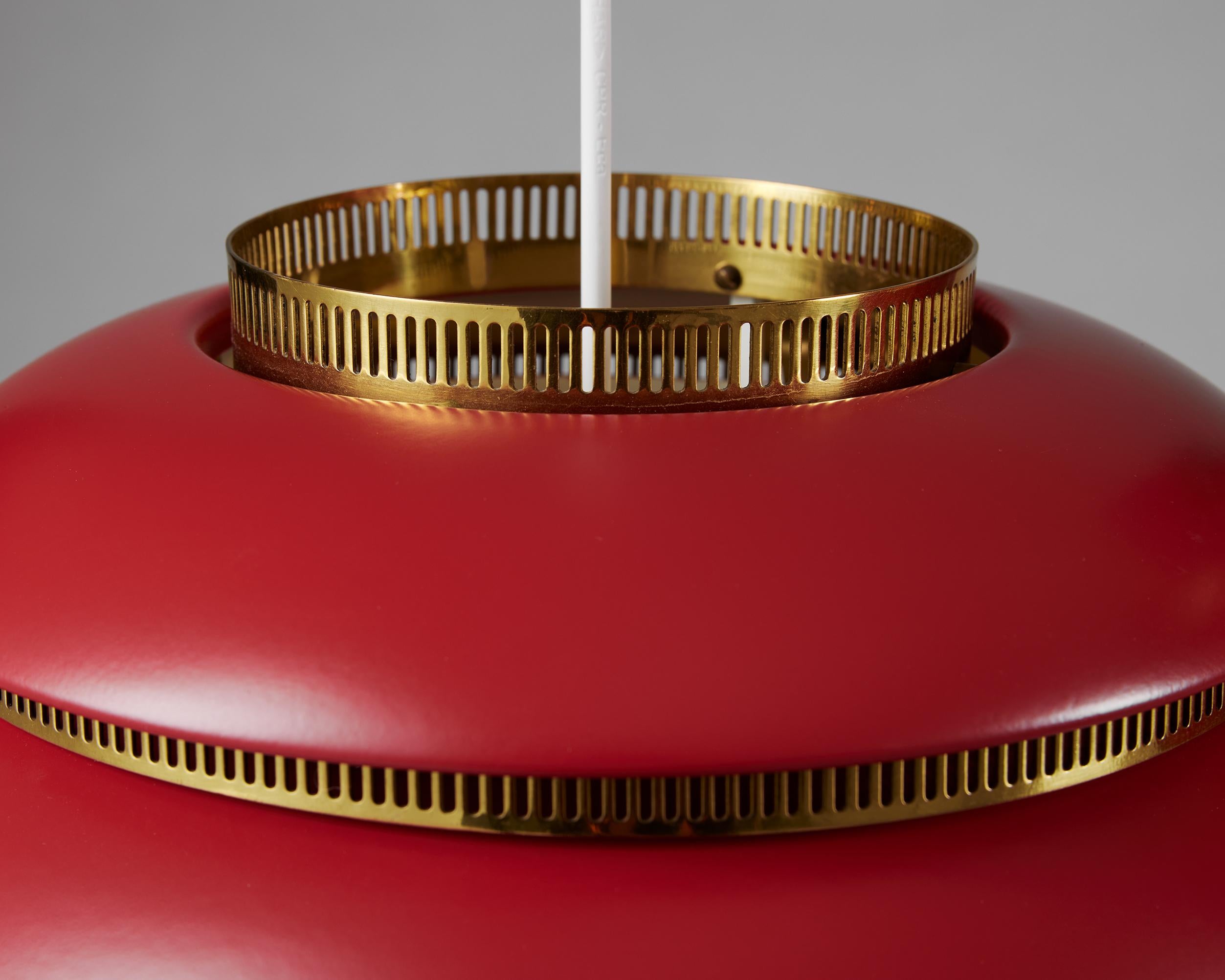 Pair of ceiling lamps 'Beehive' model A332 designed by Alvar Aalto, 1952, Red In Good Condition In Stockholm, SE
