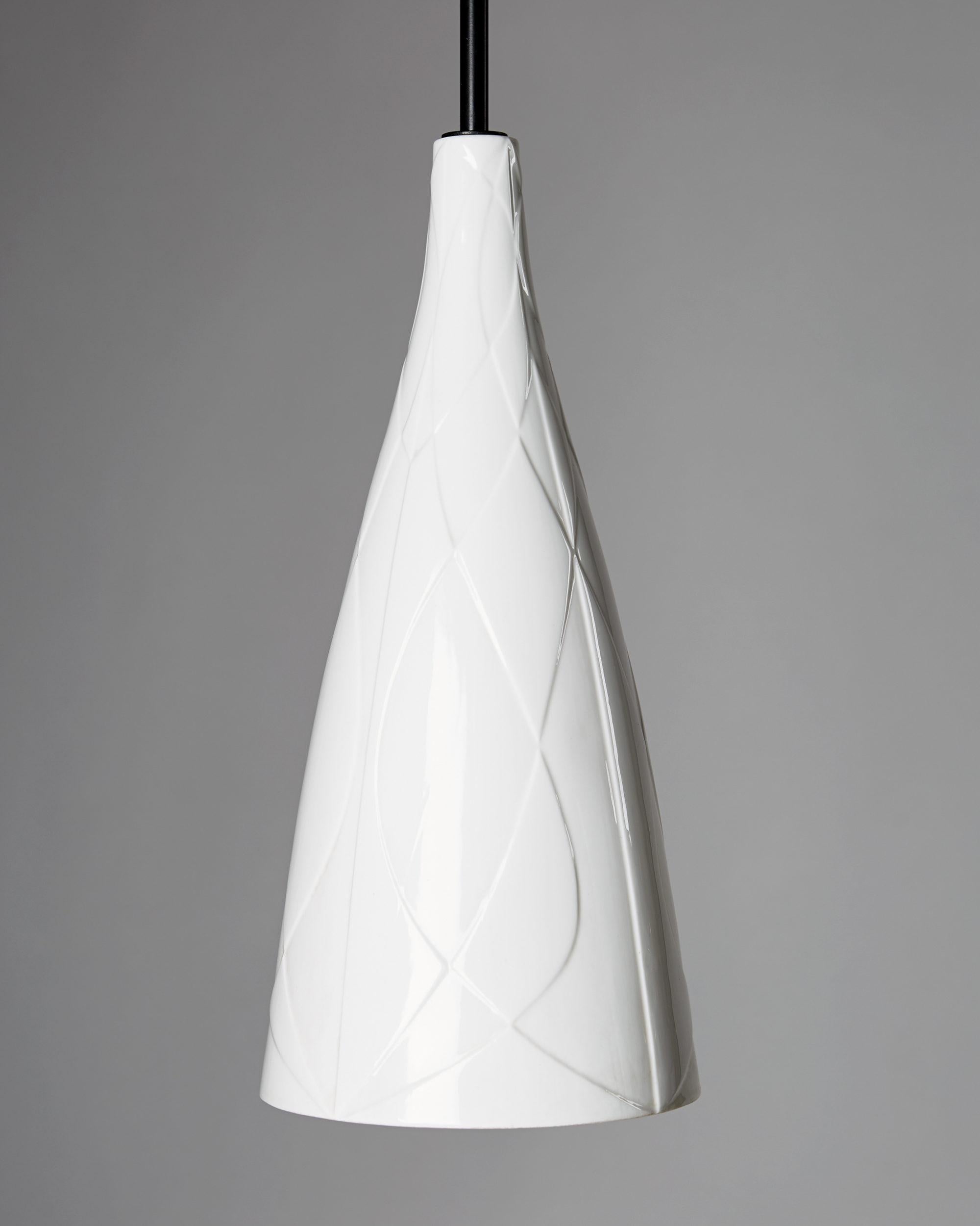 Scandinavian Modern Pair of Ceiling Lamps Designed by Carl-Harry Stålhane, Rörstrand, Sweden, 1954