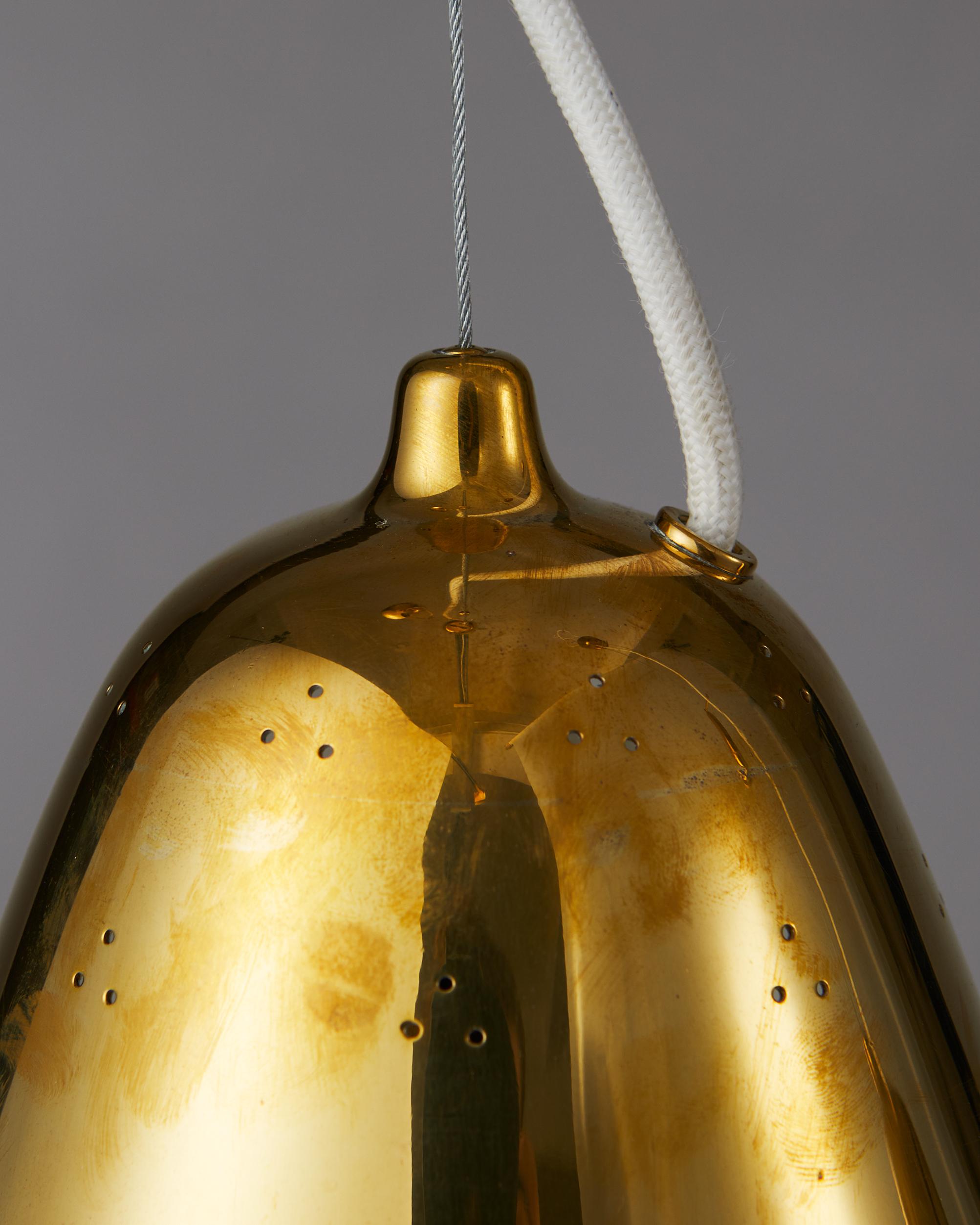 Brass Pair of Ceiling Lamps Designed by Paavo Tynell for Taito Oy, Finland, 1940