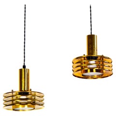 Pair of ceiling light in brass attributed to Kai Ruokonen circa 1960.